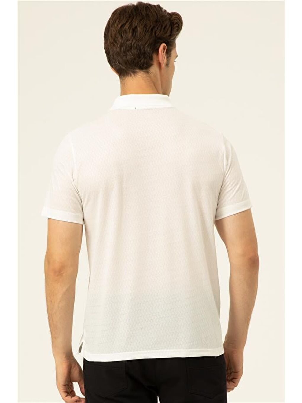 Beyaz Regular Armürlü Polo Yaka Tişört-1