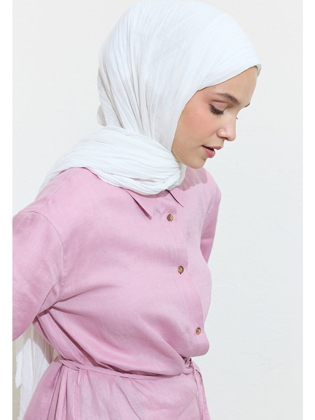 Beyaz PAMUKLU KETEN ŞAL WHITE CHOCOLATE-3