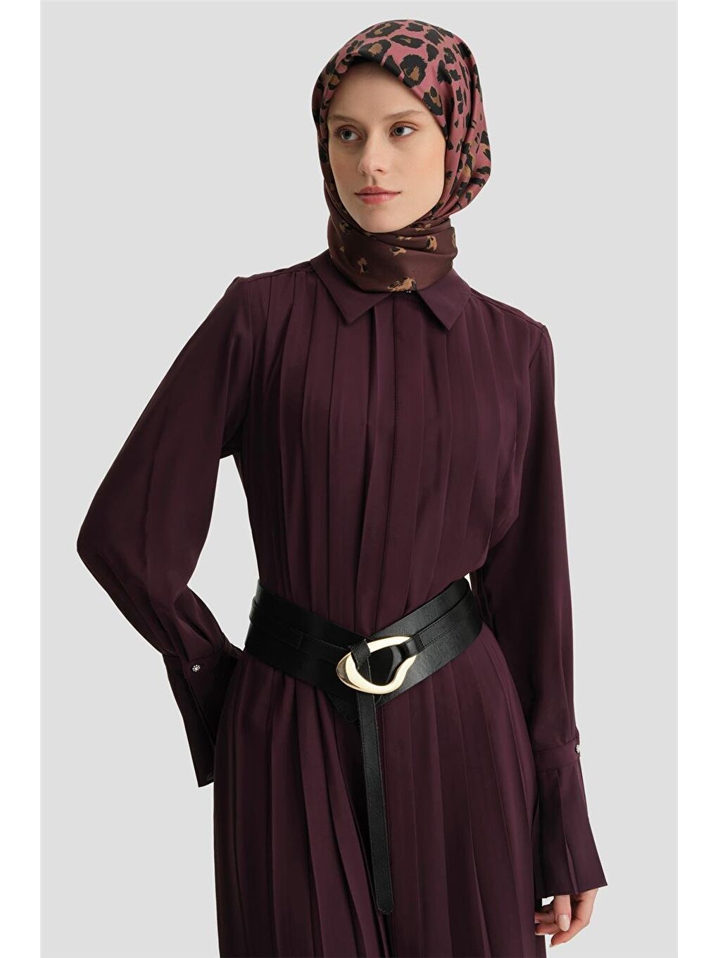 Piliseli Gömlek Elbise 24K9904 Mor-2