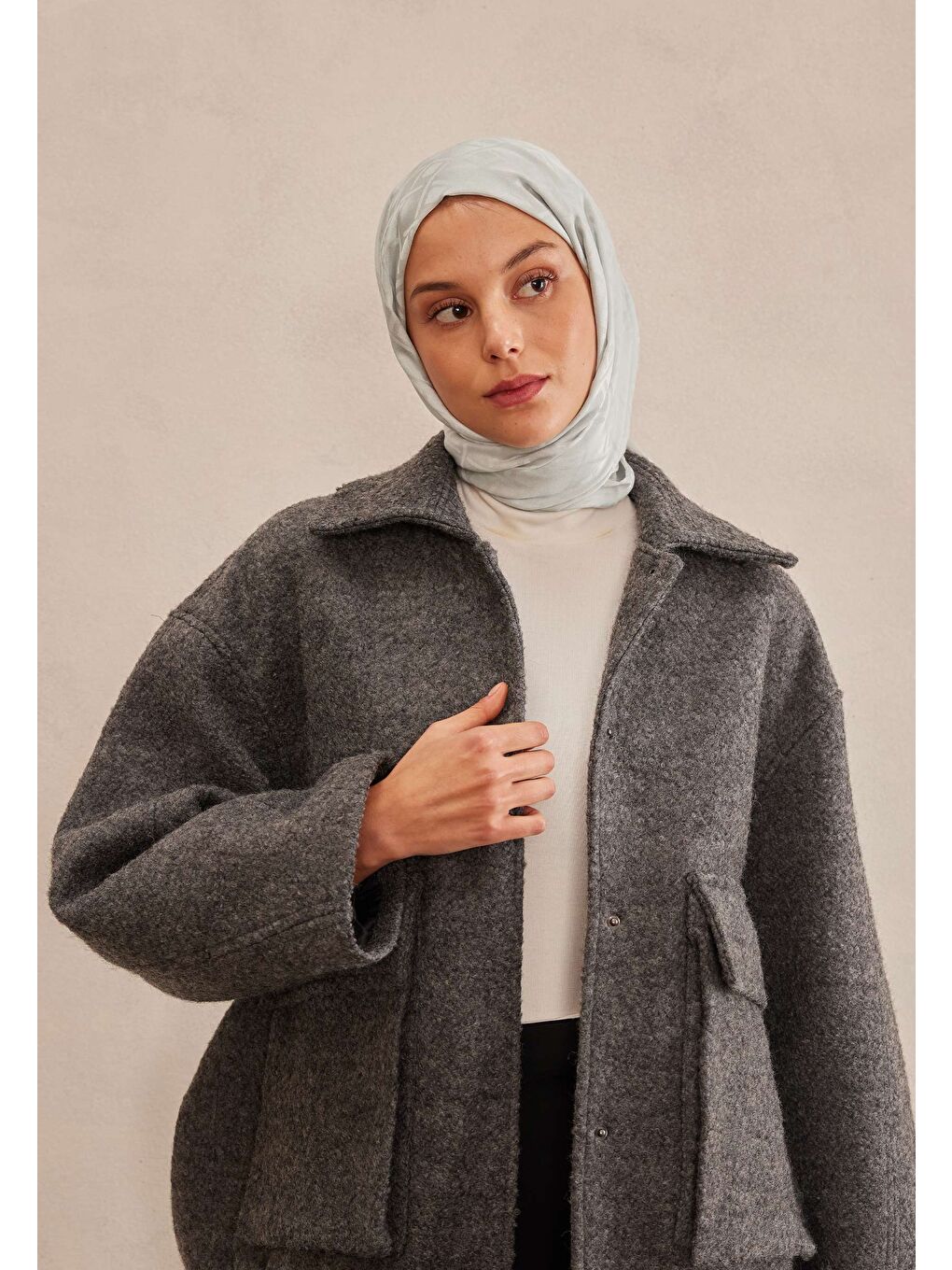 Gri Porto Jakarlı Şal Gümüş-2