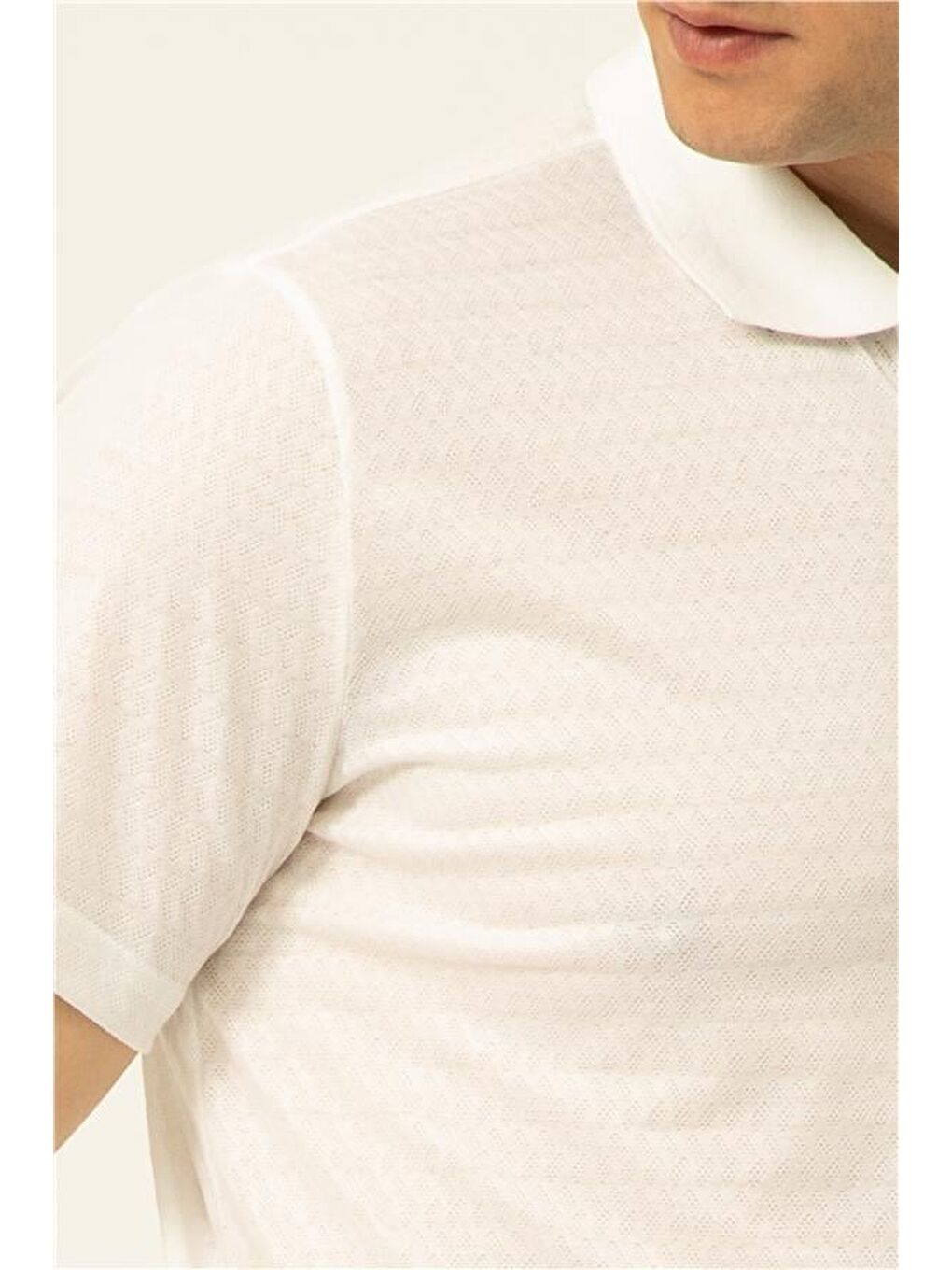 Beyaz Regular Armürlü Polo Yaka Tişört-2