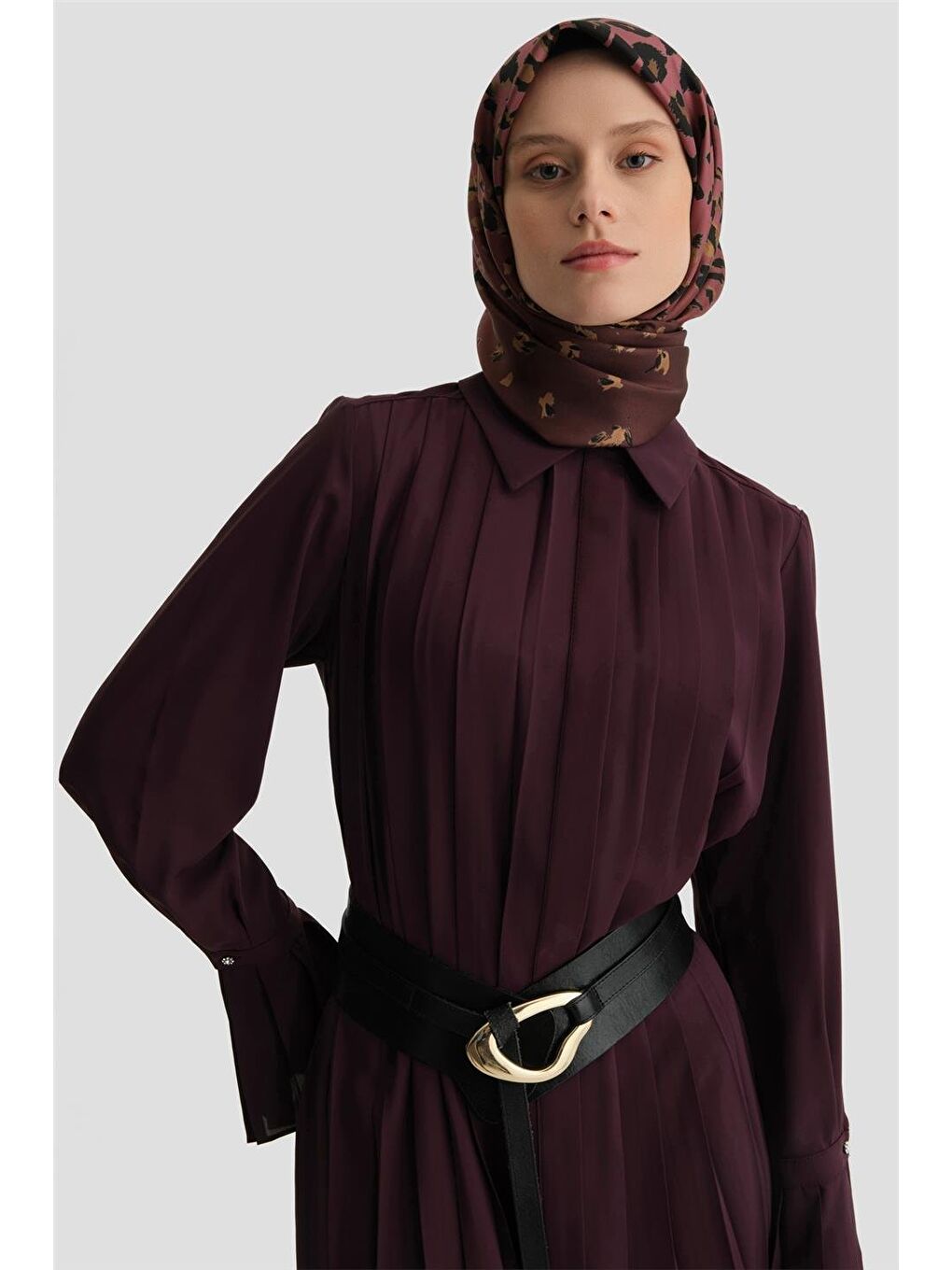 Piliseli Gömlek Elbise 24K9904 Mor-1