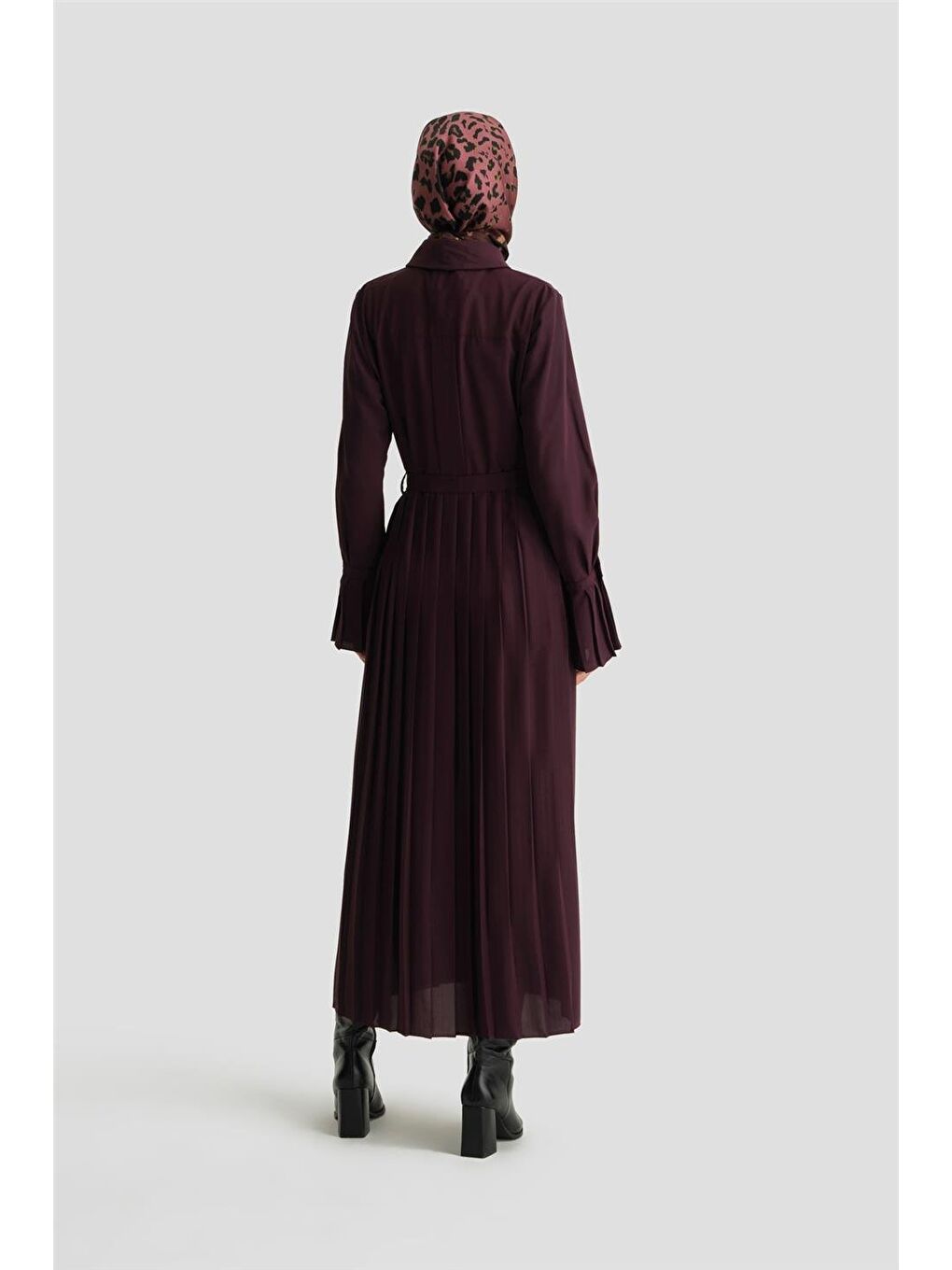 Piliseli Gömlek Elbise 24K9904 Mor