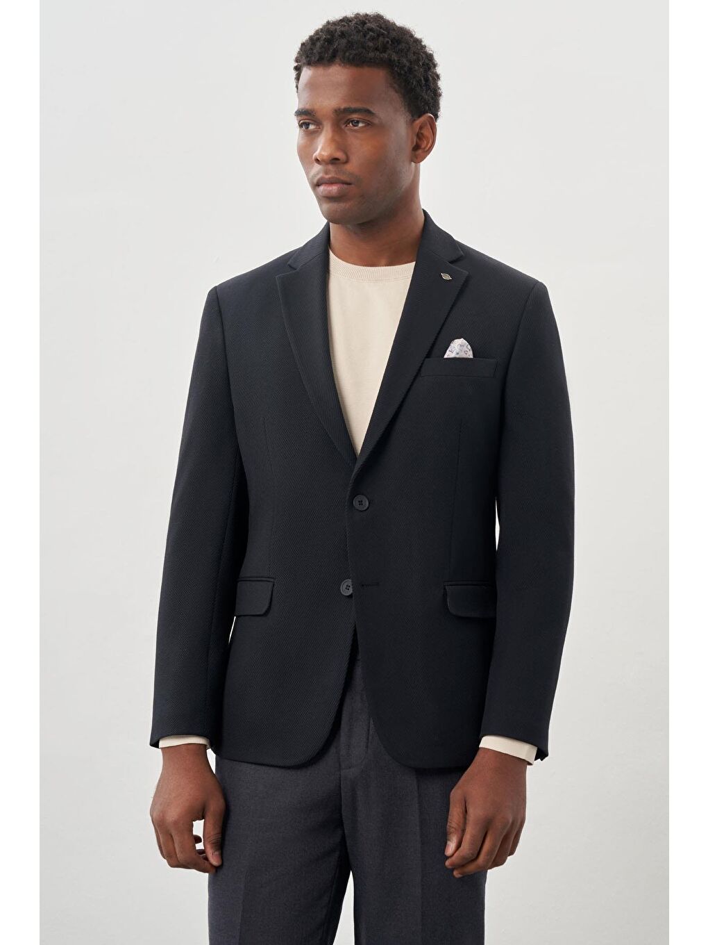 Koyu Lacivert Gabardin Mono Yaka Tam Astar Esnek 6 Drop Slim Fit Casual Ceket 1002245162