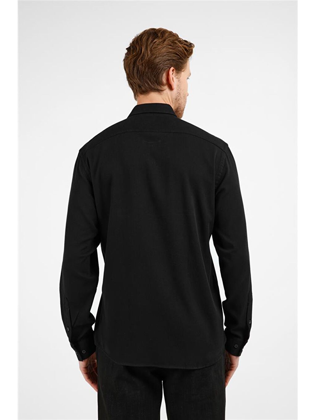 Siyah Düğmeli Yaka Uzun Kol Cepli Slim Fit %100 Pamuk Gömlek 1004255213-4