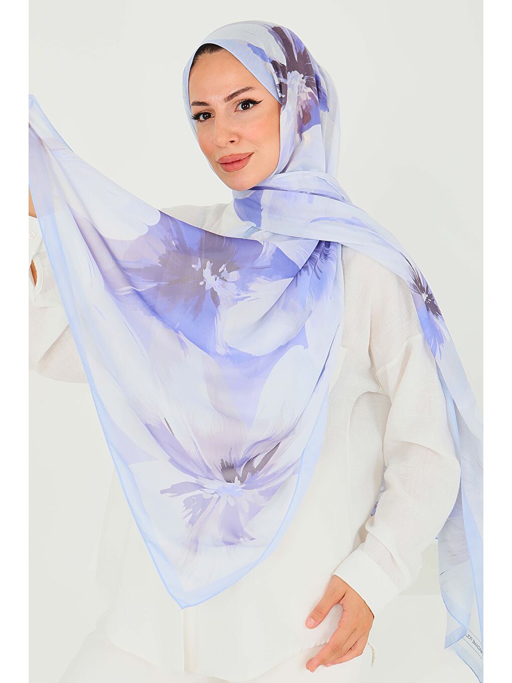 Desenli Bambu Kare Şal Lila - 27524-2