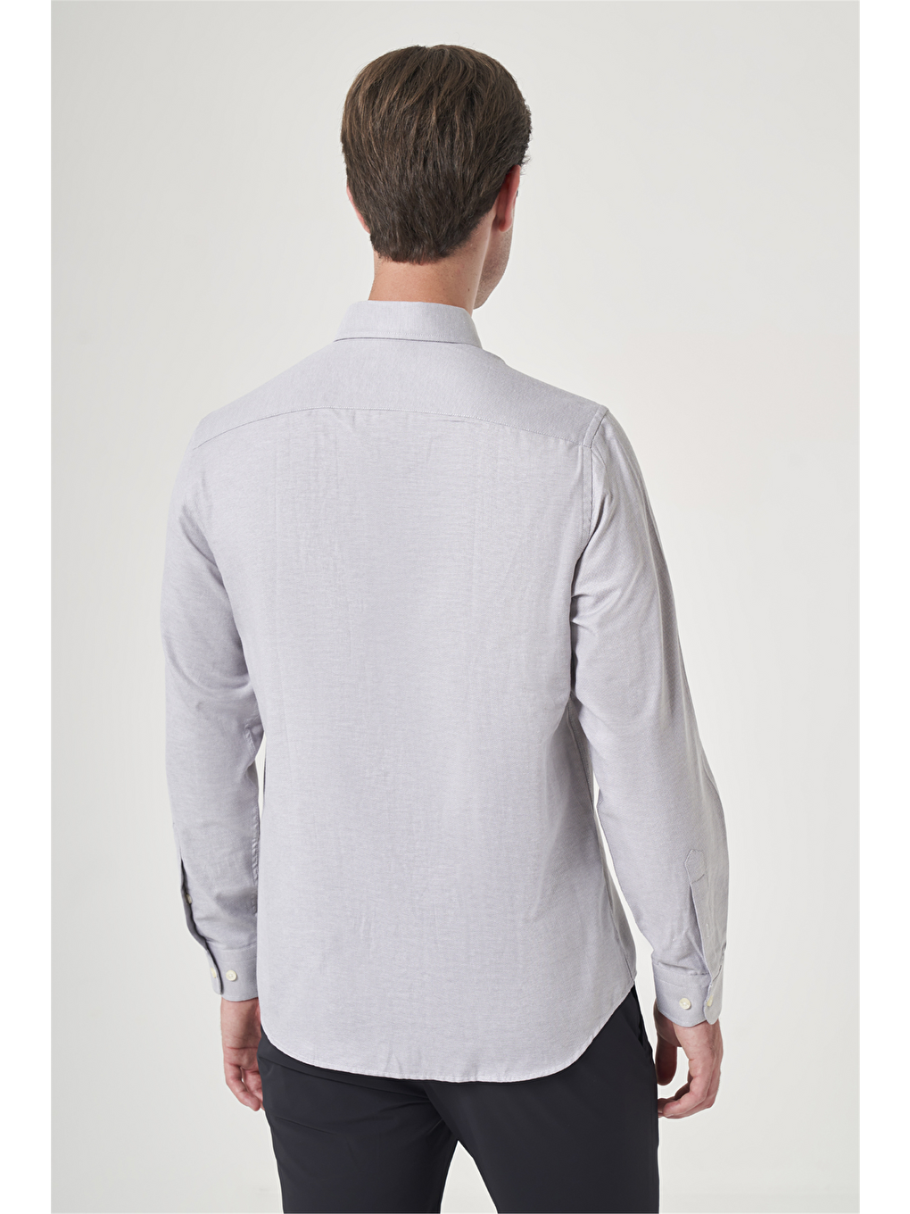 Gri Düğmeli Yaka Oxford Slim Fit Pamuklu Gömlek 1004265124-4