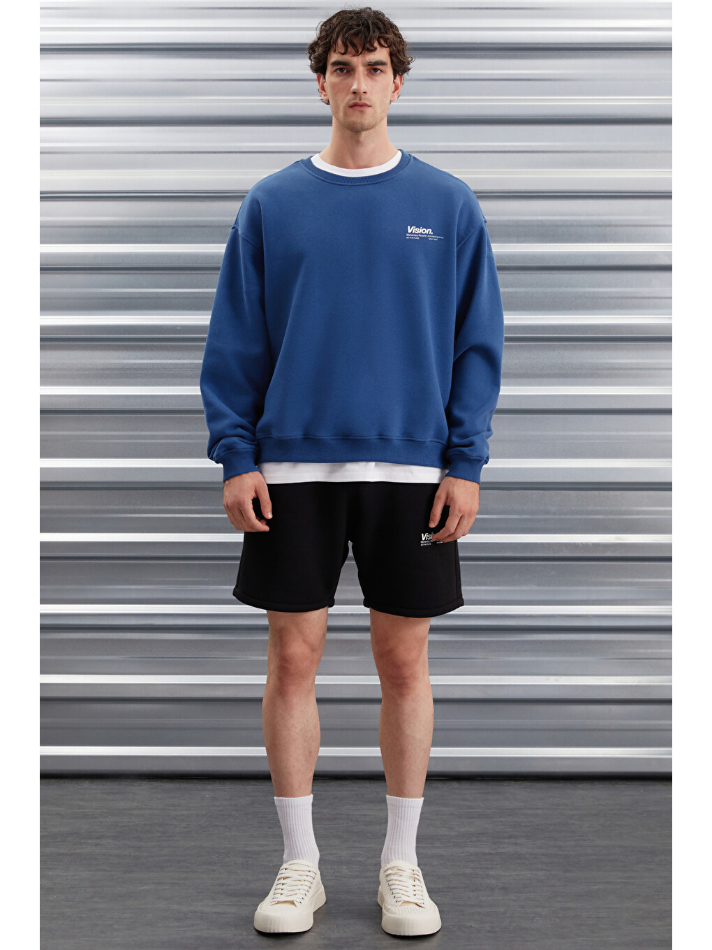 Mavi Ernest Erkek Organik Pamuklu Yumuşacık Baskı Detaylı Bisiklet Yaka İçi Polarlı MAVİ Sweatshirt-3