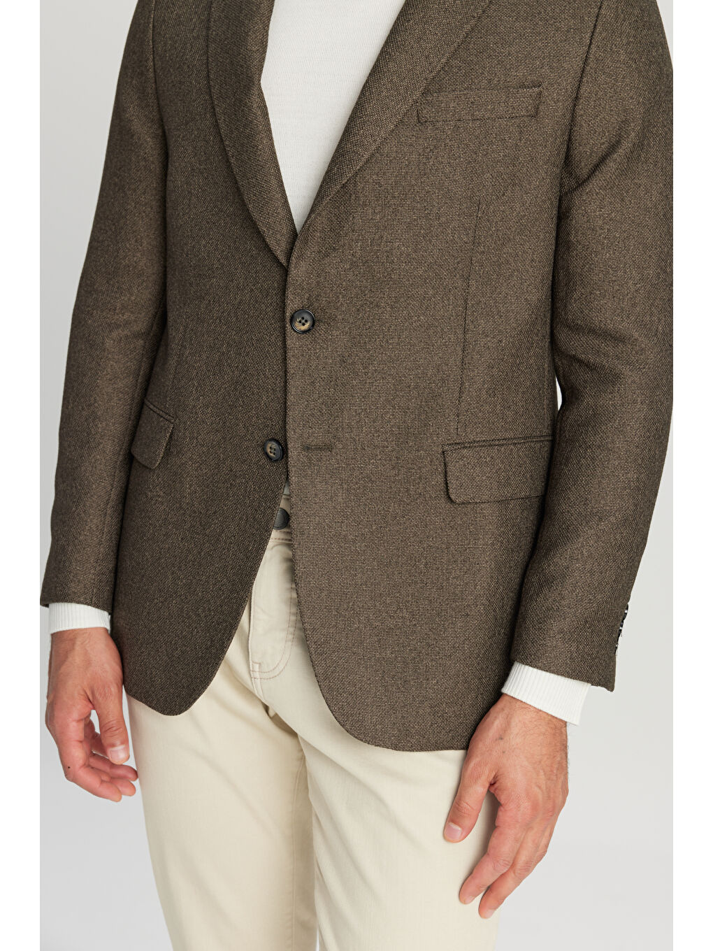 Erkek Haki Slim Fit Dar Kesim Mono Yaka Kapak Cepli Blazer Ceket-4