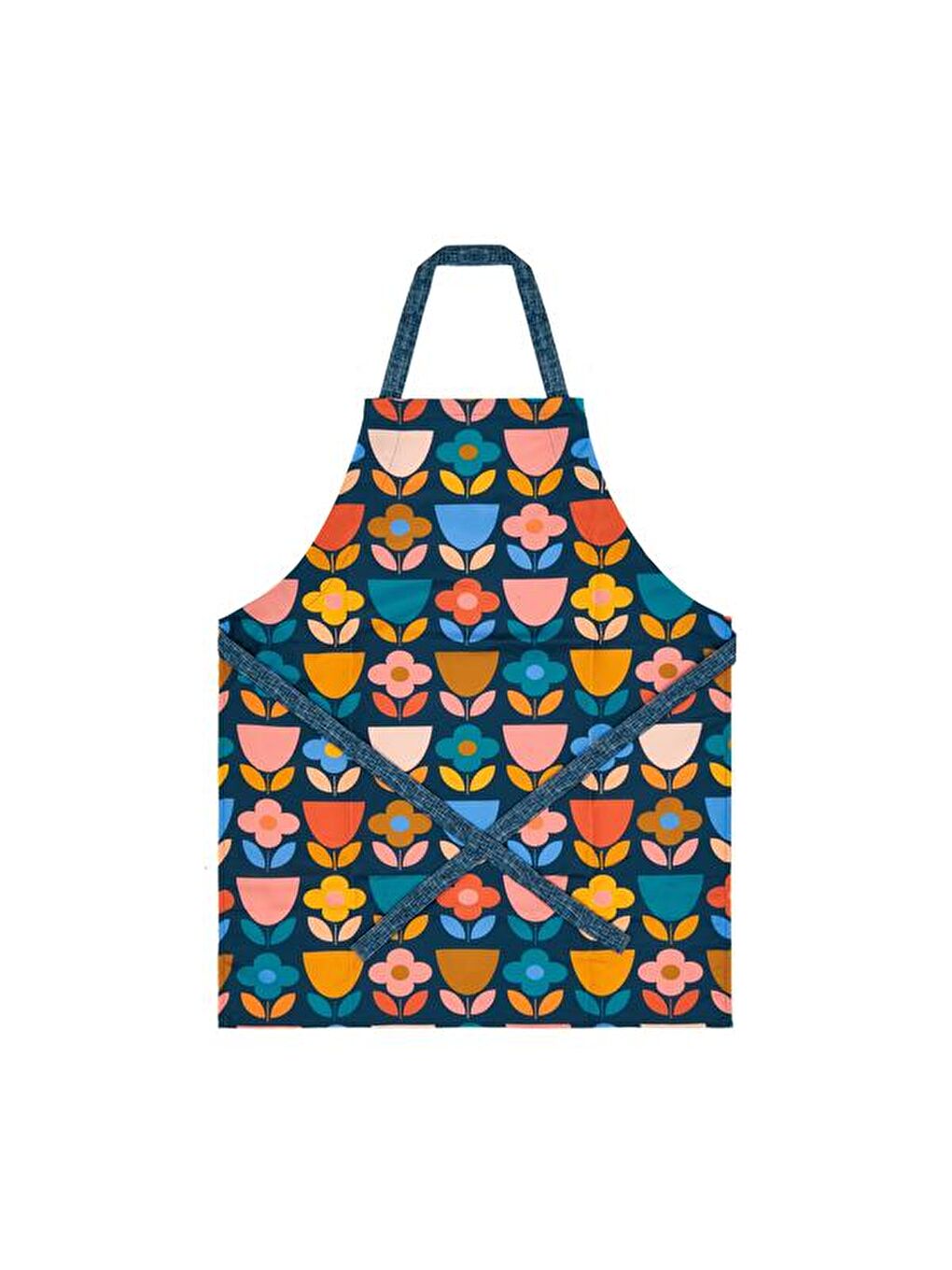 Karışık Renkli Retro Çiçek Mutfak Önlüğü - 65x75 cm