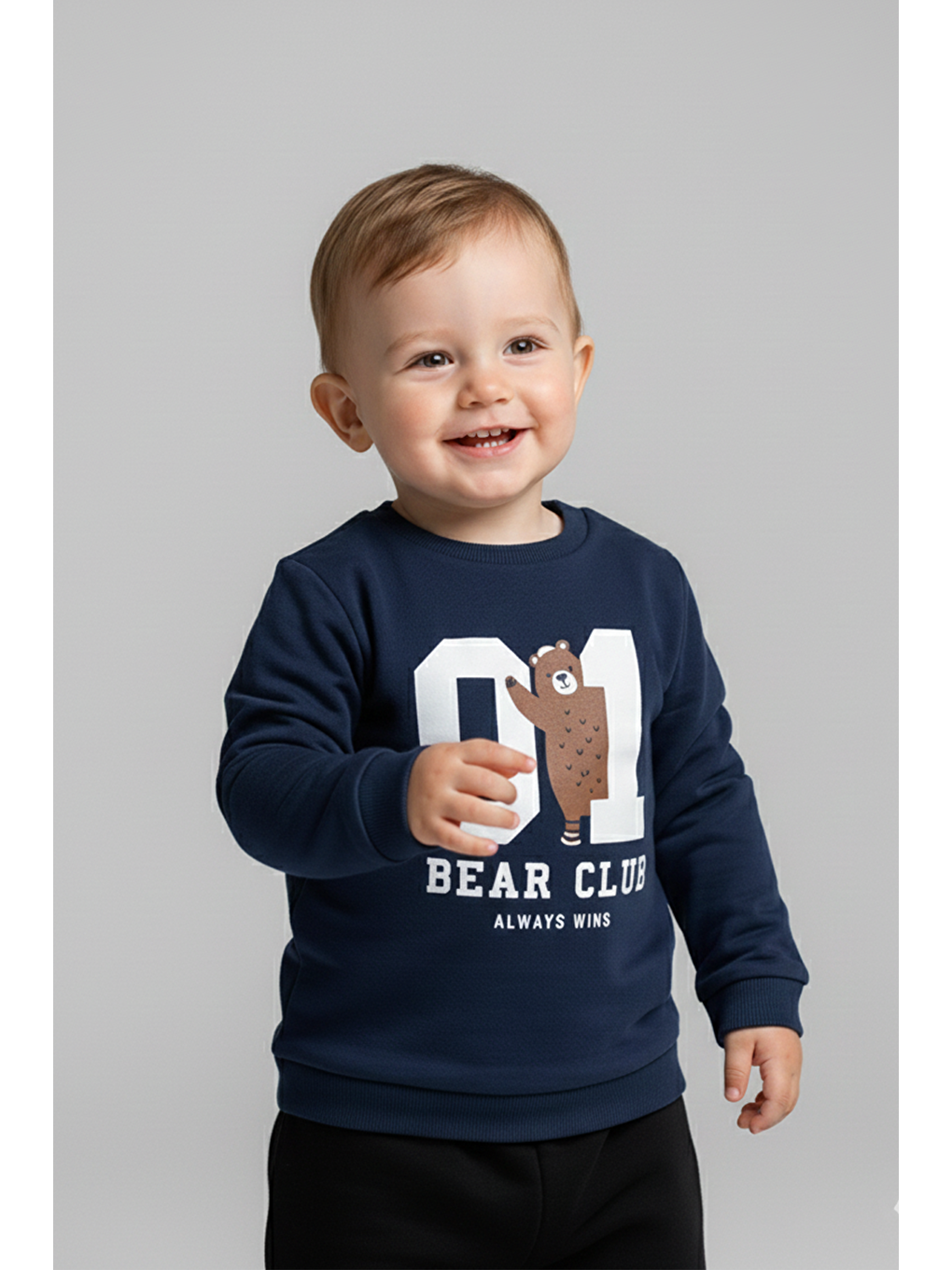 Lacivert Erkek Çocuk Bear Club Baskılı Rahat Kalıp Sweatshirt (5 Yaş)