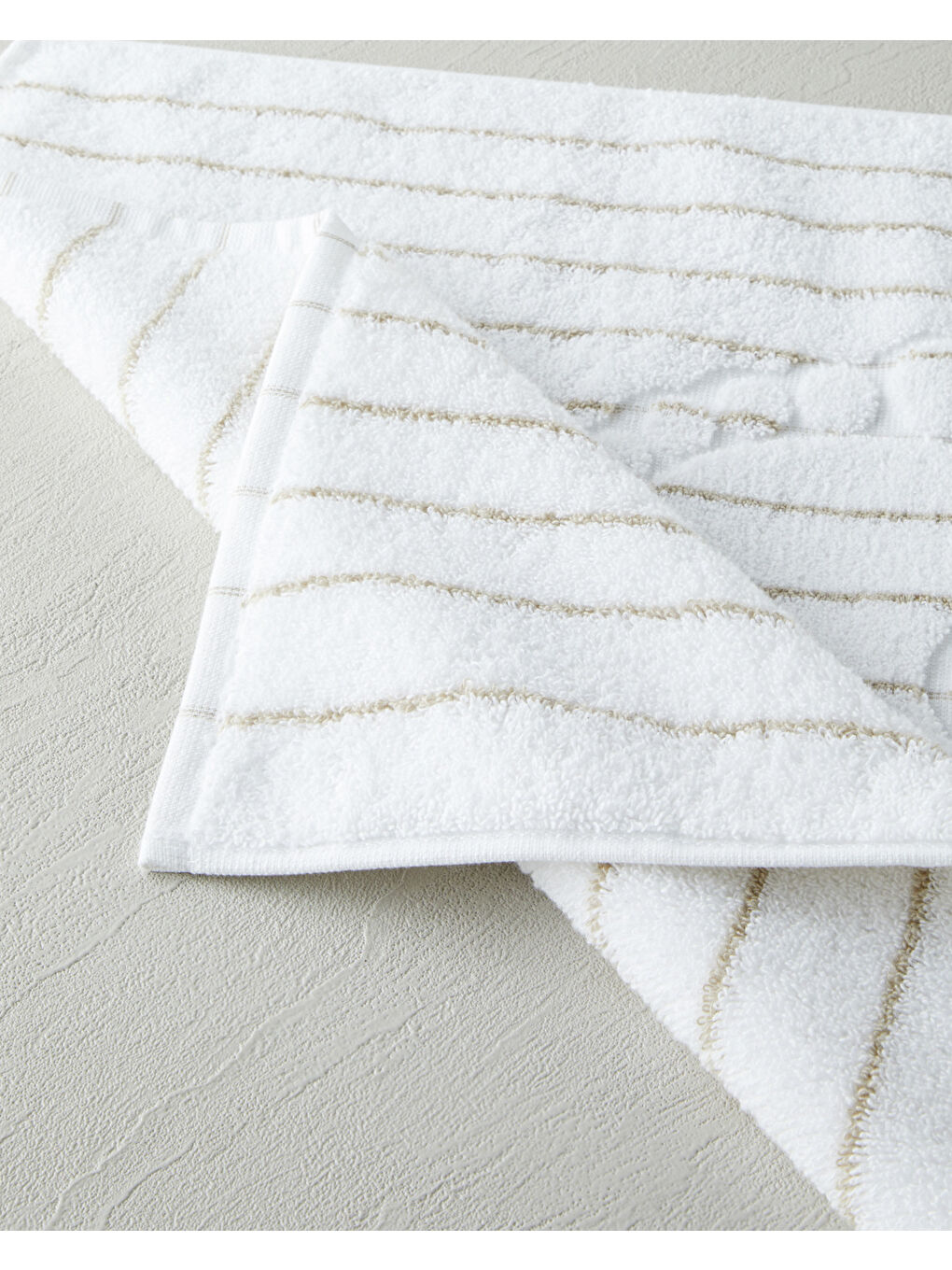 Mono Stripe Pamuk Ayak Havlusu 50x70 cm Beyaz - Bej-1