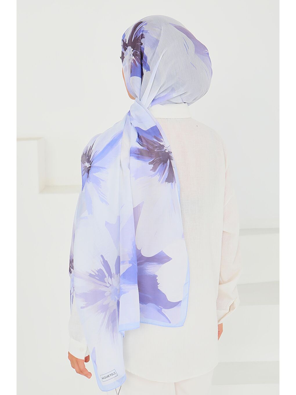 Desenli Bambu Kare Şal Lila - 27524-3