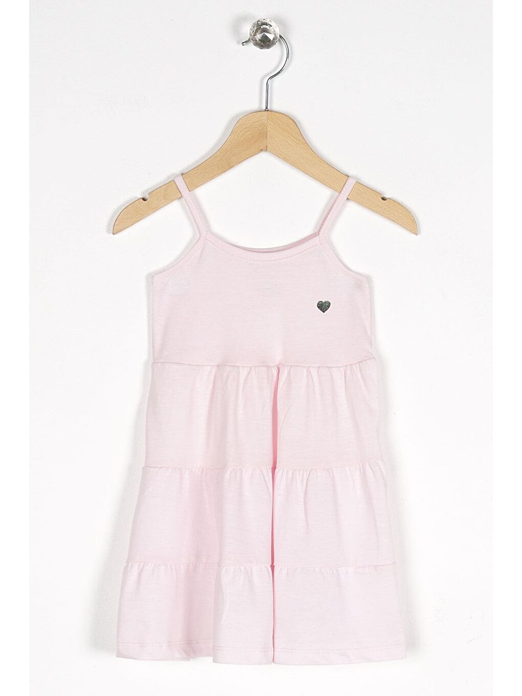 Askılı Kalp Baskı - Uçuk Pembe Renk Kız Çocuk Elbise