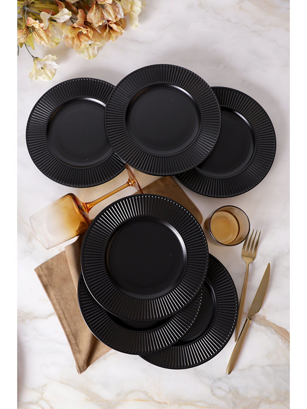 Mat Siyah Myra Pasta Tabağı 22 Cm 6 Adet-1