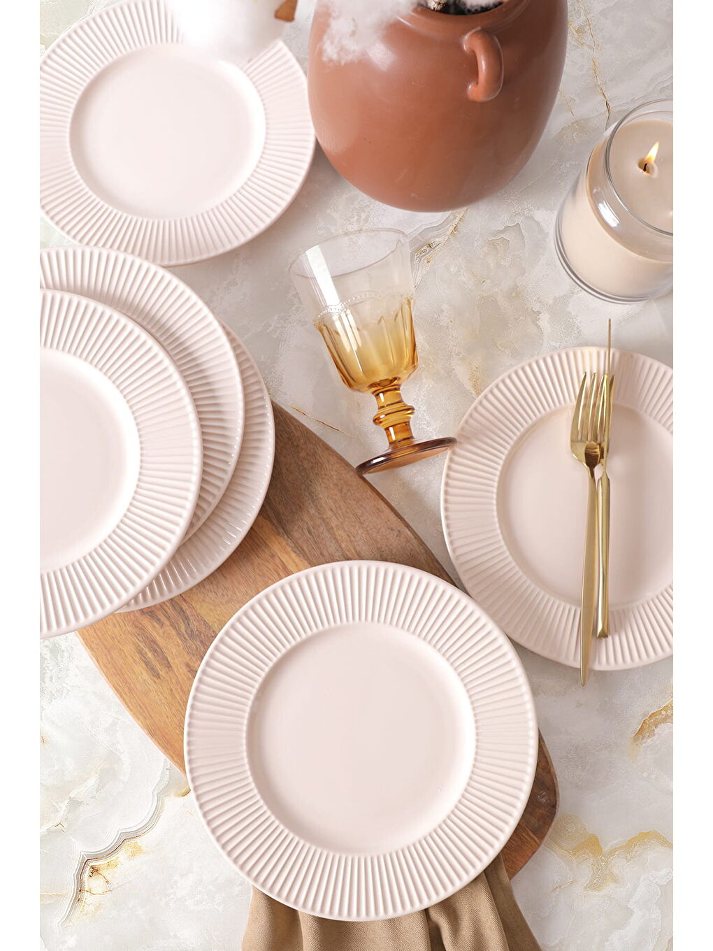 Ekru Krem Myra Pasta Tabağı 22 Cm 6 Adet-1