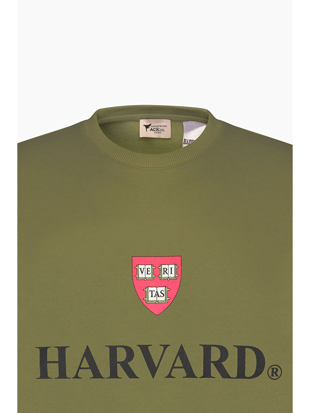 Erkek Haki Oversize Fit Bol Kesim Harvard Lisanslı 3 İplik Pamuklu Bisiklet Yaka Sweatshirt-6