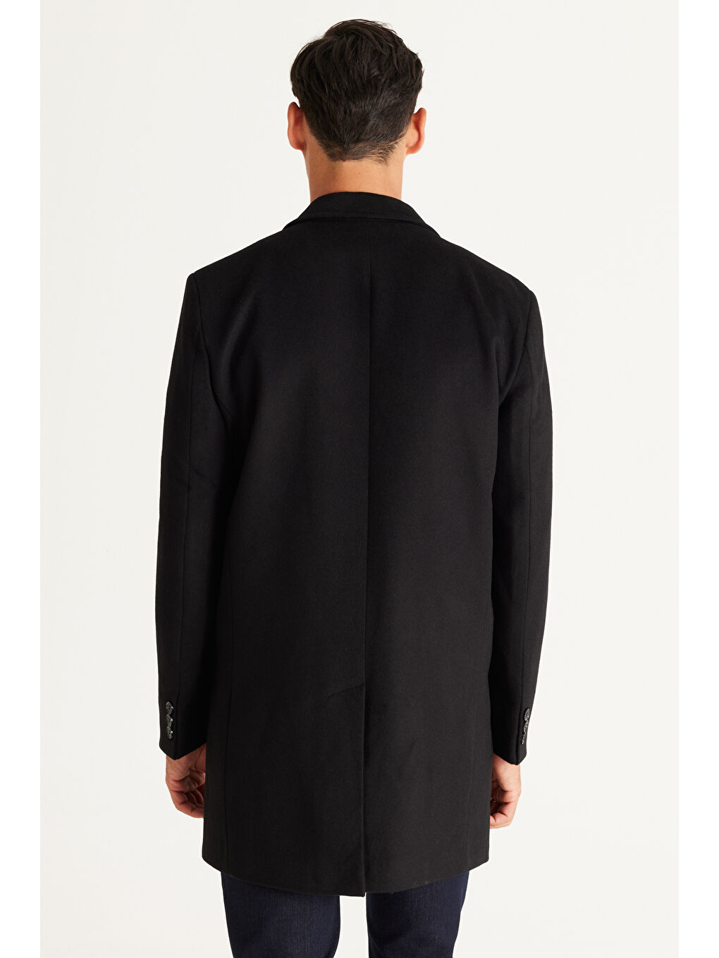 Erkek Siyah Standart Fit Normal Kesim Mono Yaka Yünlü Palto-5