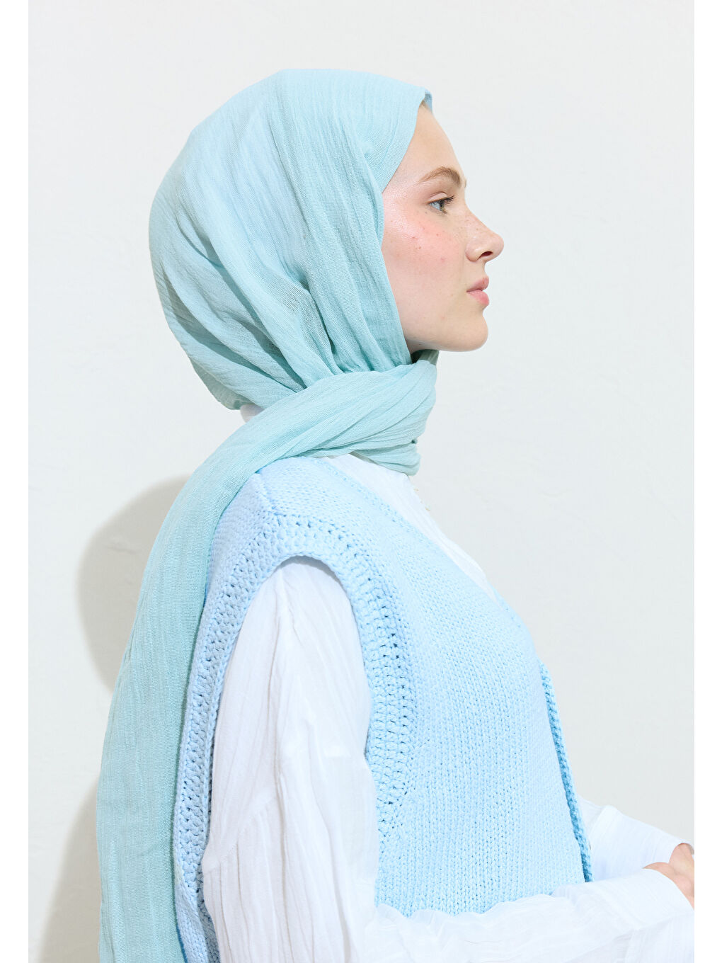 Mavi PAMUKLU KETEN ŞAL BLUE LEMONADE-4