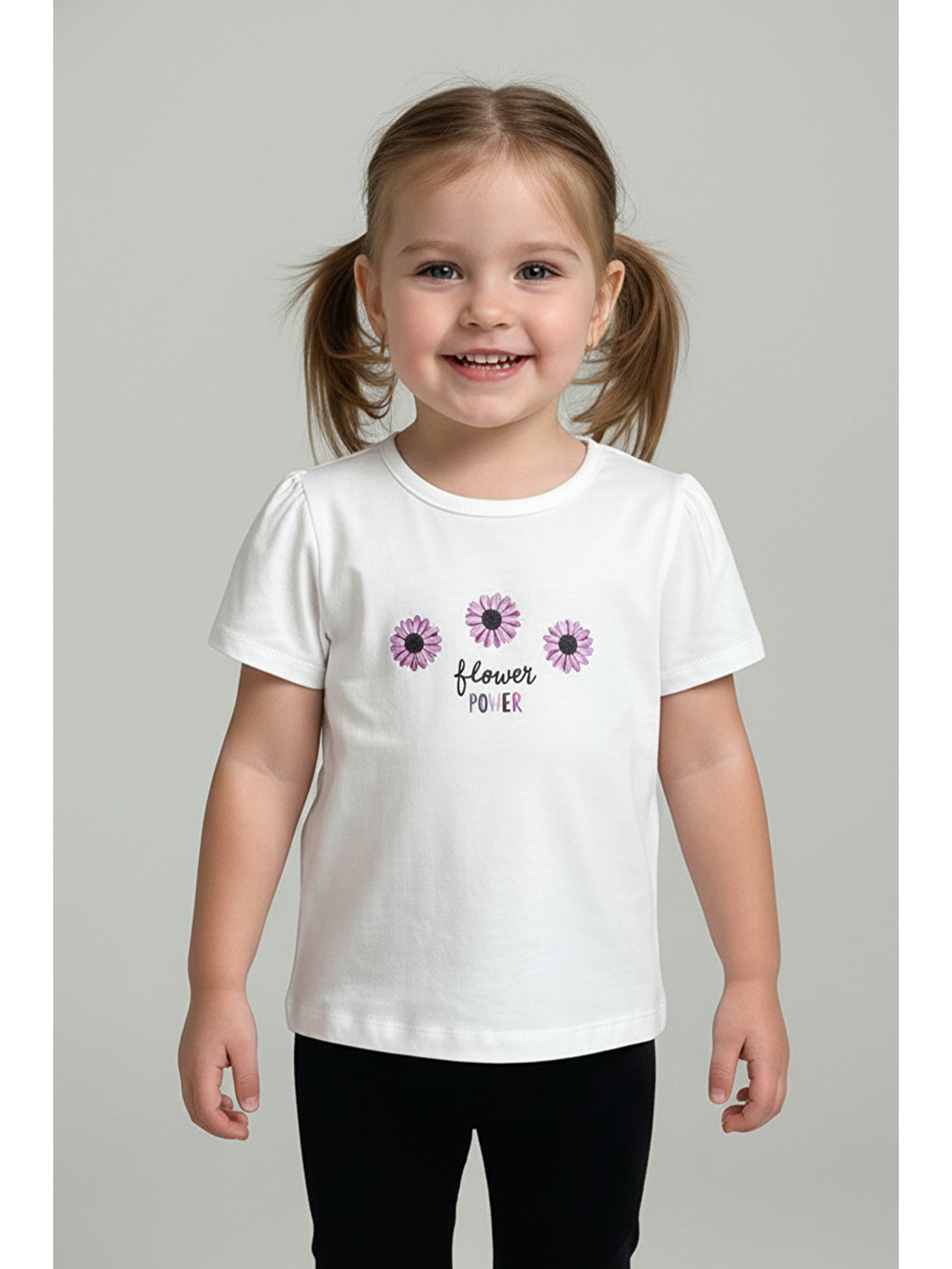 Beyaz Kız Bebek %100 Pamuk Çiçek Baskılı Tişört (6 Ay - 4 Yaş)