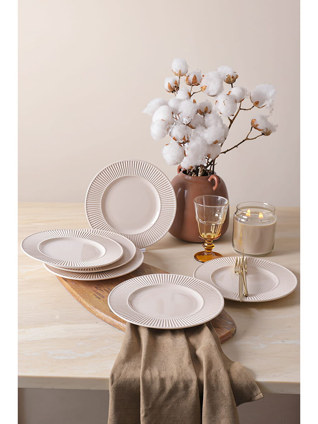 Ekru Krem Myra Pasta Tabağı 22 Cm 6 Adet-2