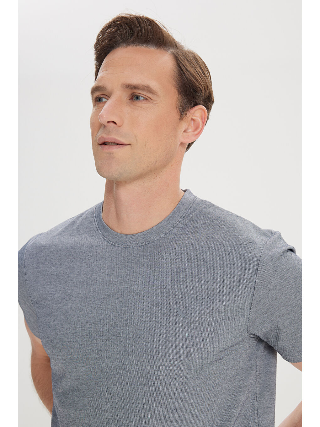 Erkek Mavi Slim Fit Dar Kesim Bisiklet Yaka Pamuklu Tişört-3