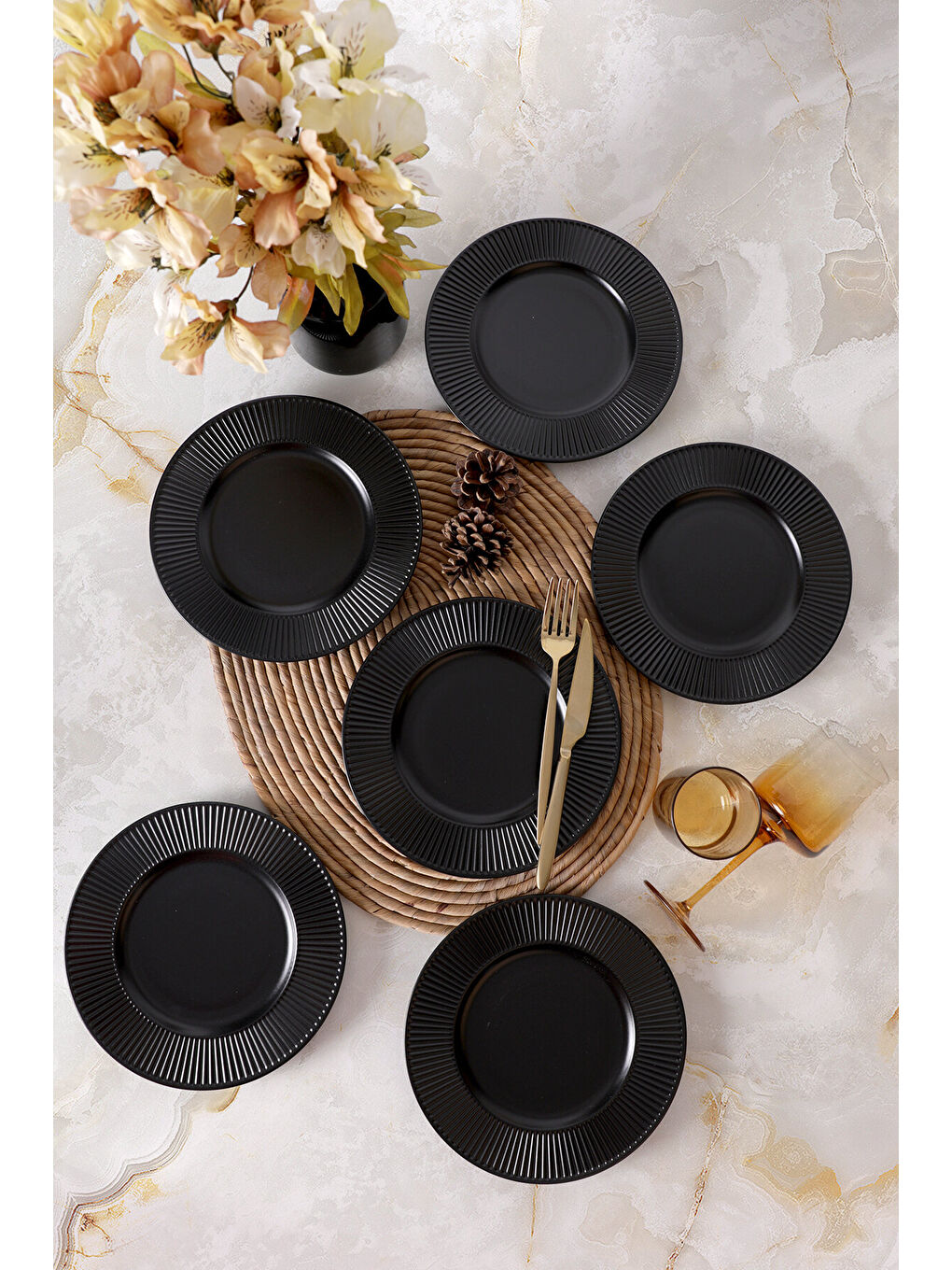 Mat Siyah Myra Pasta Tabağı 22 Cm 6 Adet-2