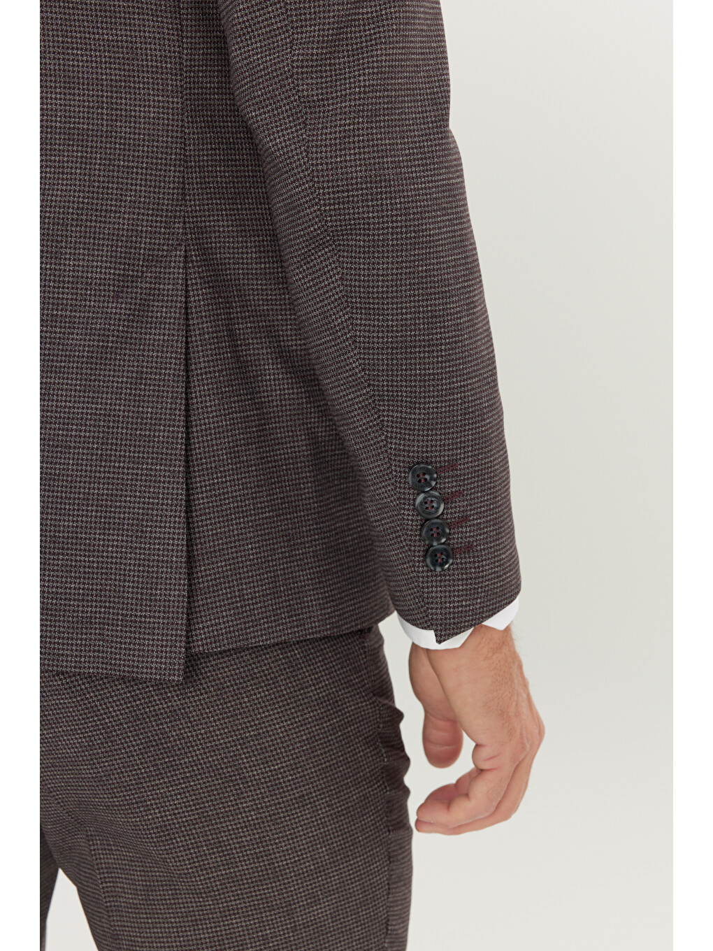 Erkek Bordo-Gri Yünlü Ekstra Slim Fit Dar Kesim Mono Yaka Kaz Ayağı Desenli Takım Elbise-6
