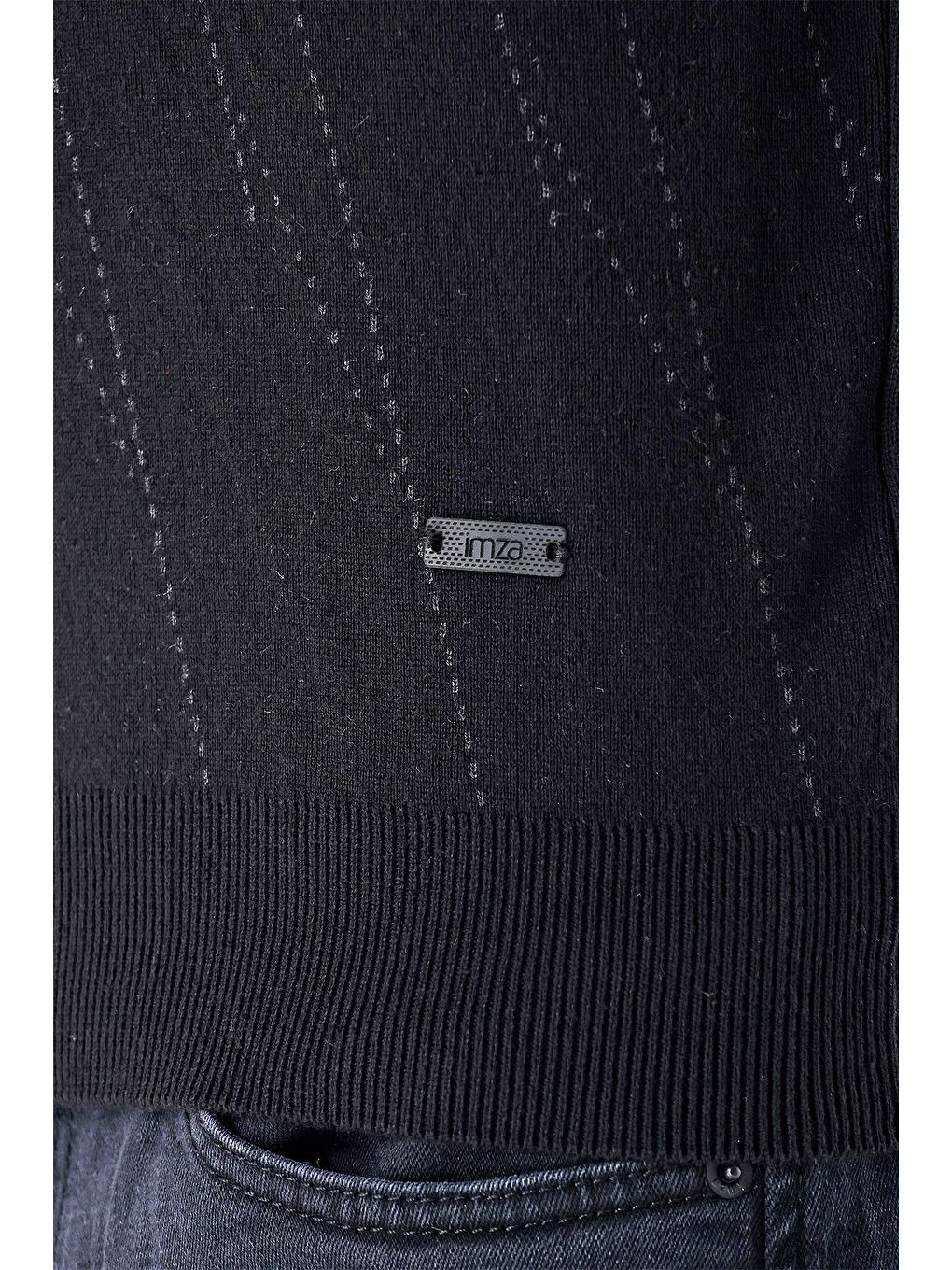 Siyah Uzun Kollu Desenli Örme Bisiklet Yaka Pamuklu Klasik Comfort Fit Triko 1012235150-4