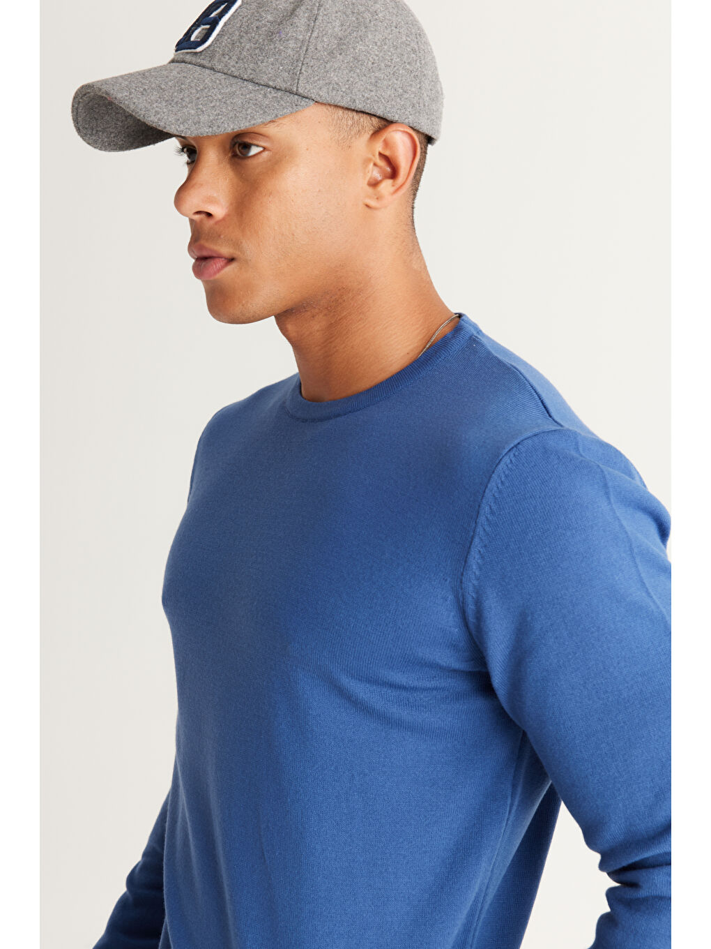 Erkek İndigo Standart Fit Normal Kesim Bisiklet Yaka Triko Kazak-1