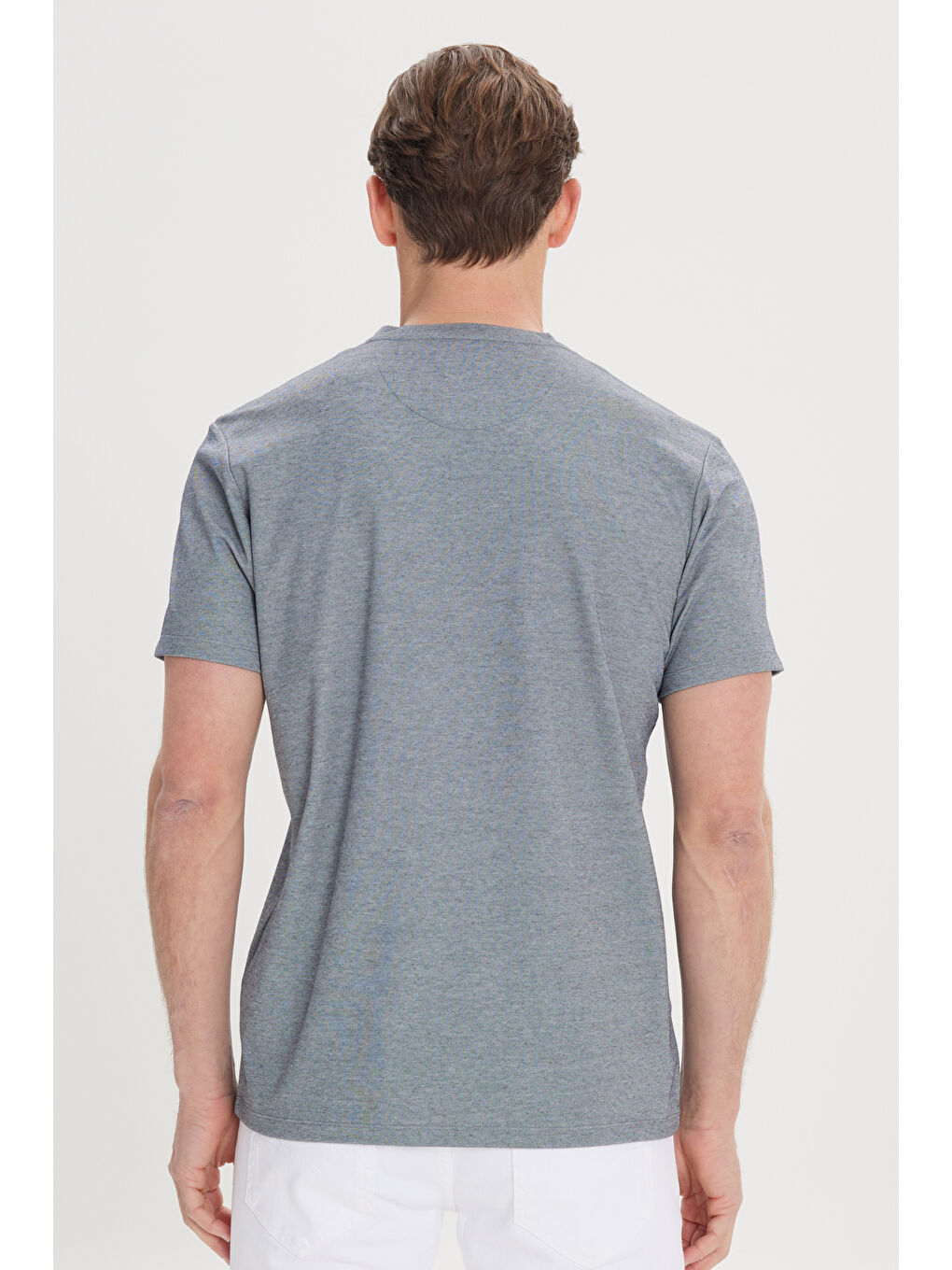 Erkek Mavi Slim Fit Dar Kesim Bisiklet Yaka Pamuklu Tişört-4