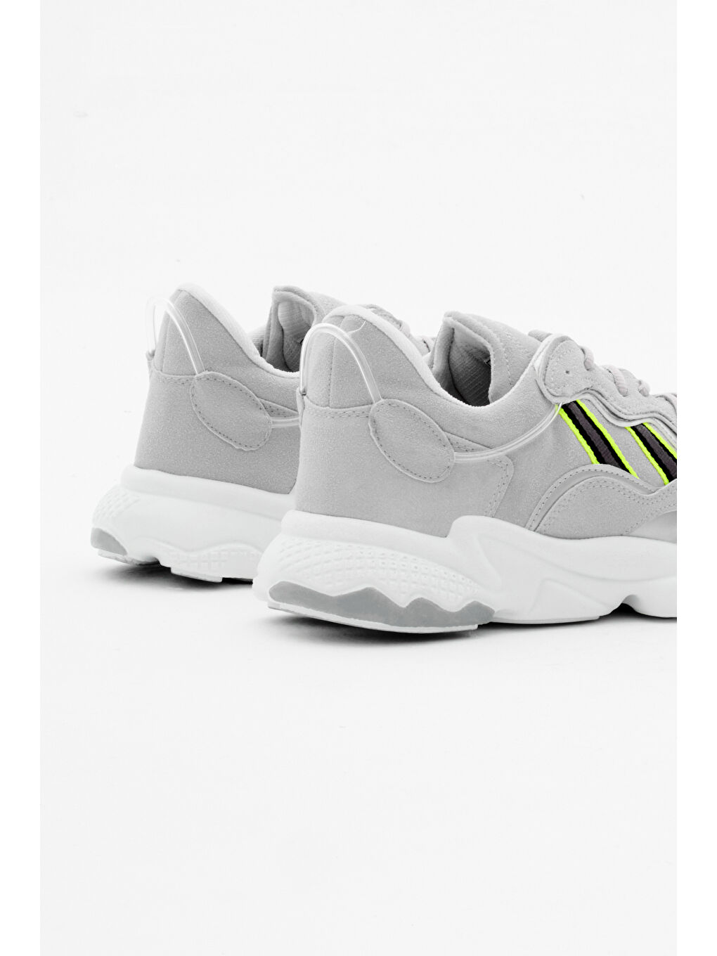 Unisex Gri Rahat Kalıp Yüksek Taban Şeritli Bağcıklı Spor Ayakkabı-4