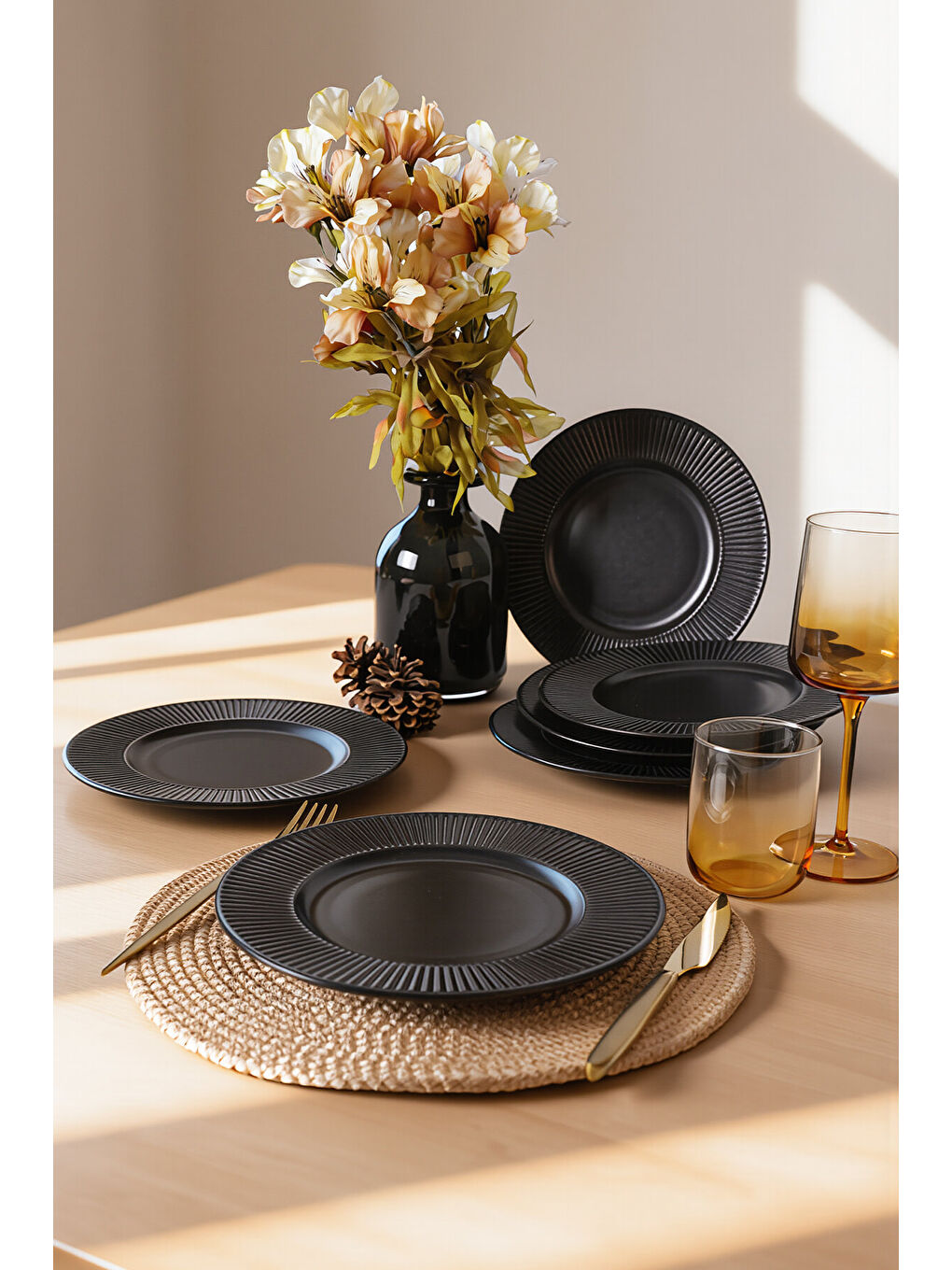 Mat Siyah Myra Pasta Tabağı 22 Cm 6 Adet-4