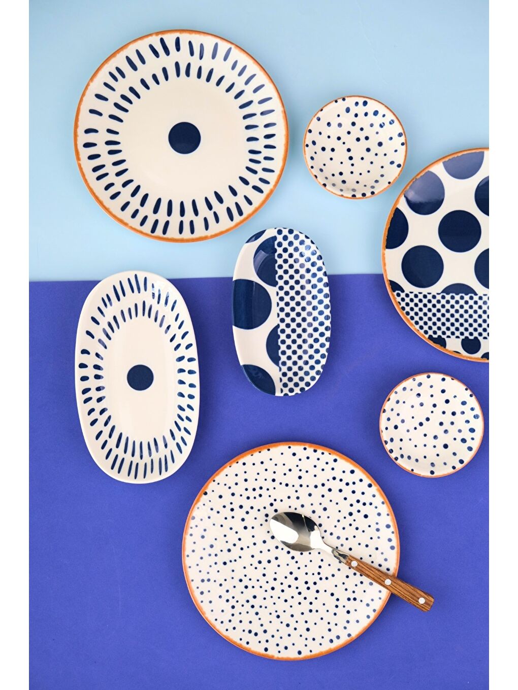 Beyaz Porselen Spotty Kahvaltı ve İkram Takımı 6 Kişilik 14 Parça-2