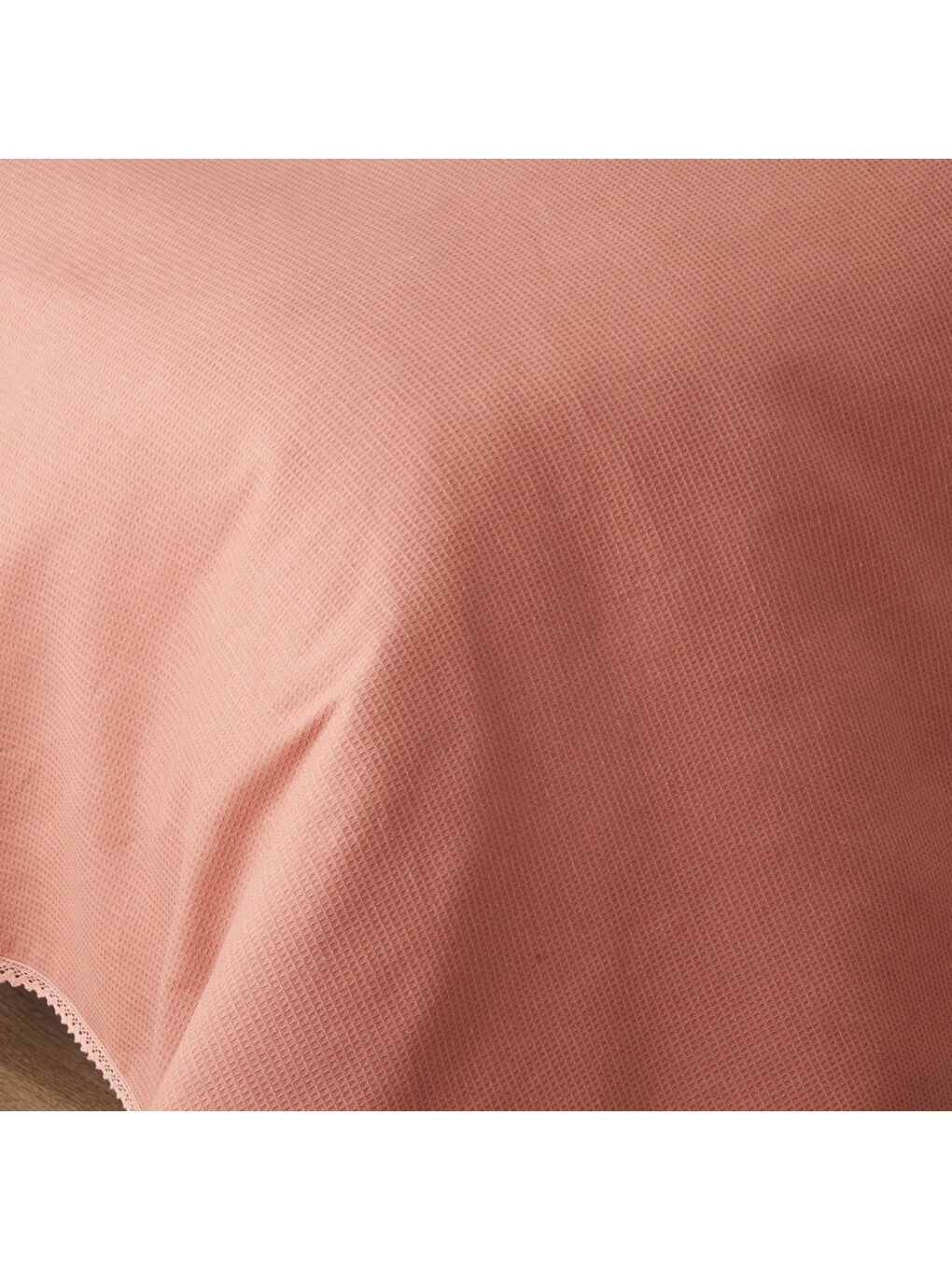 Pembe Feel %100 Pamuk Çift Kişilik Waffle Pike Gül Kurusu (200x220 cm)-3