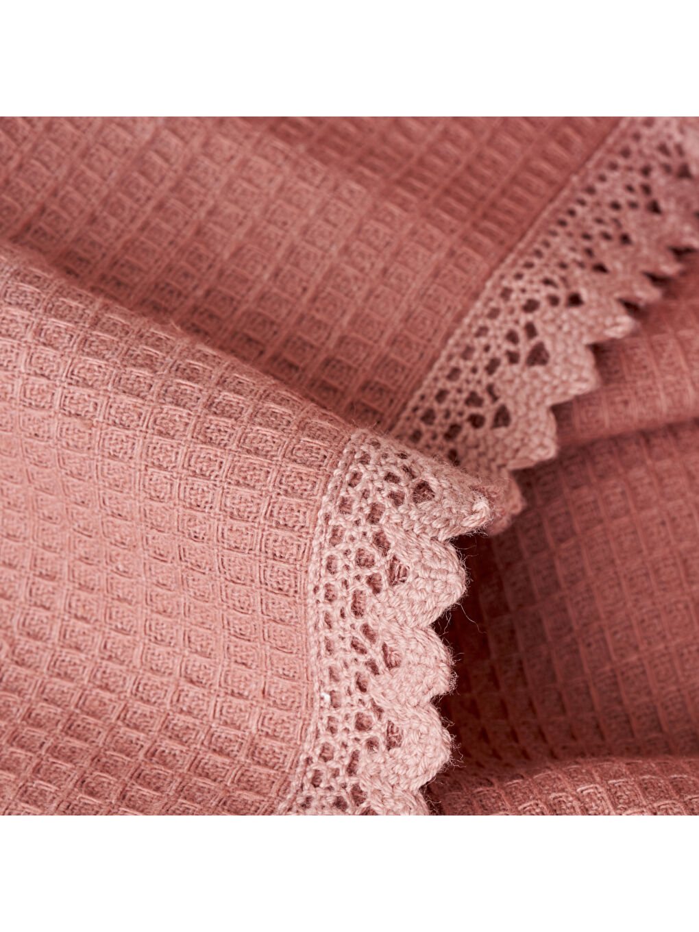 Pembe Feel %100 Pamuk Tek Kişilik Waffle Pike Gül Kurusu(150x220 cm)-4