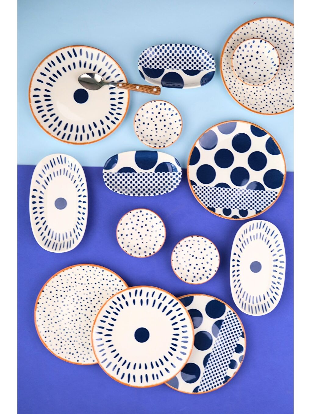 Beyaz Porselen Spotty Kahvaltı ve İkram Takımı 6 Kişilik 14 Parça-5