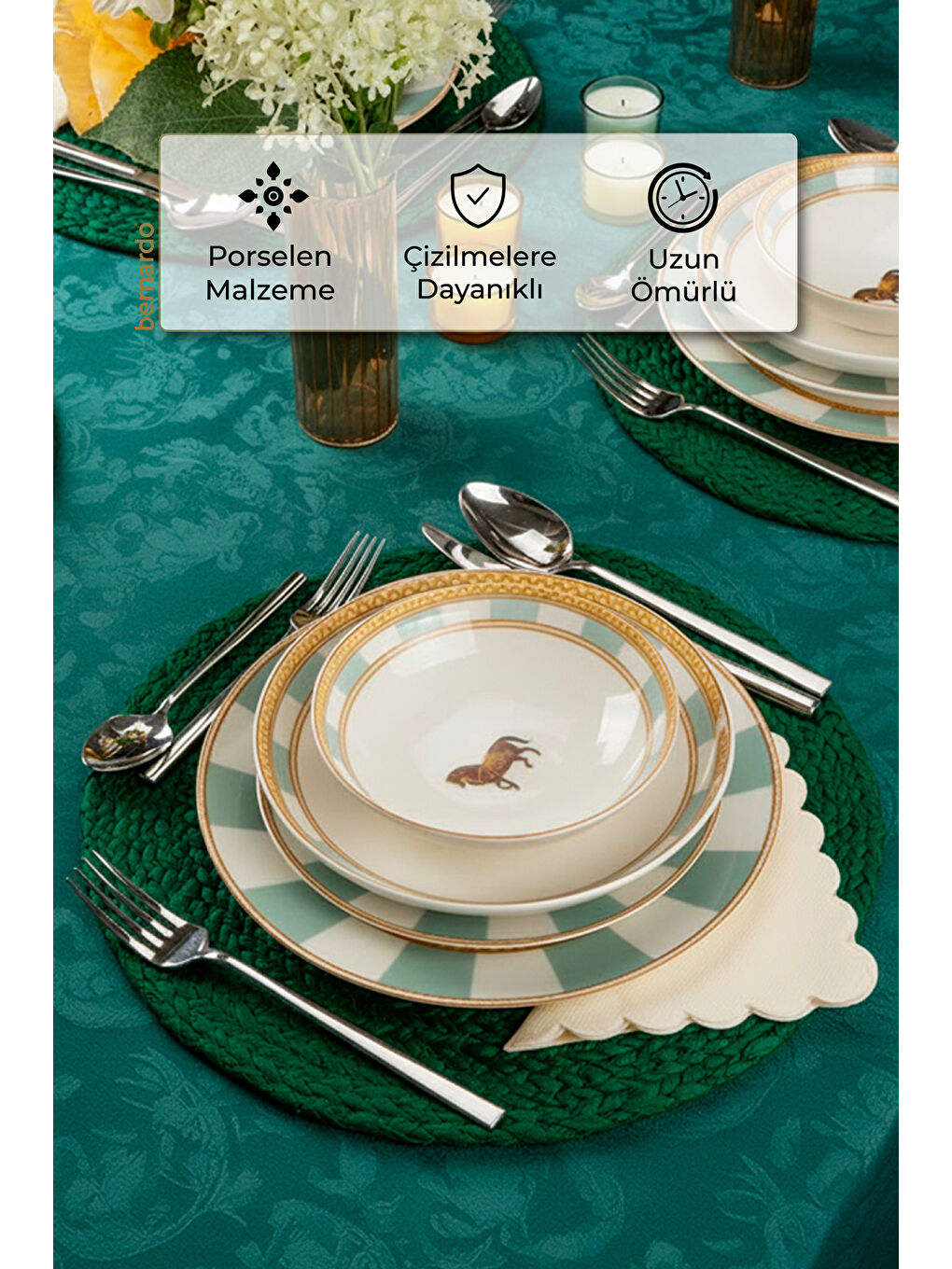 Beyaz Royal 24 Parça Porselen Yemek Takımı Yeşil-7