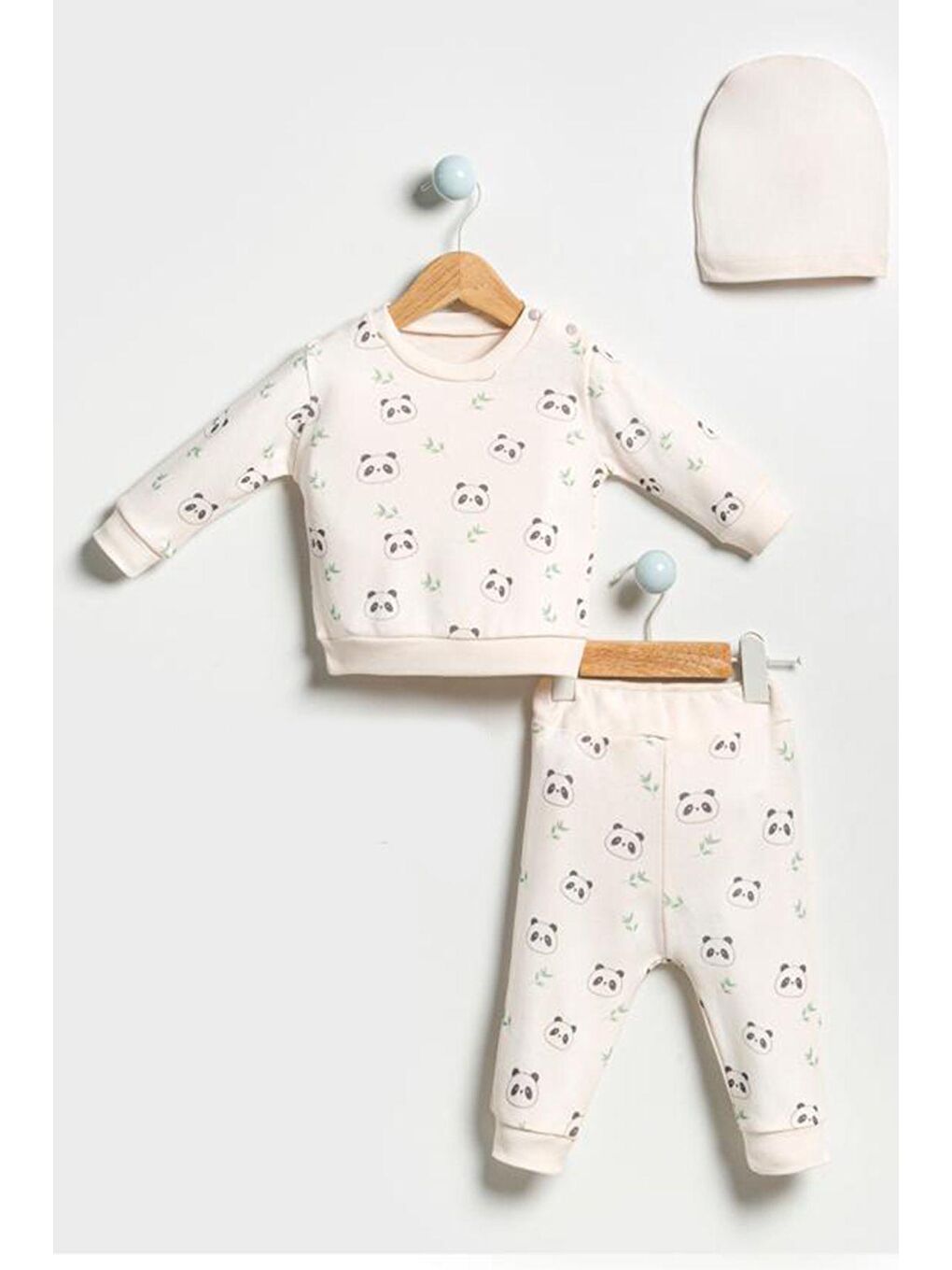 Siyah Organik Kumaş Desenli 2'li Unisex Bebek Takım-1