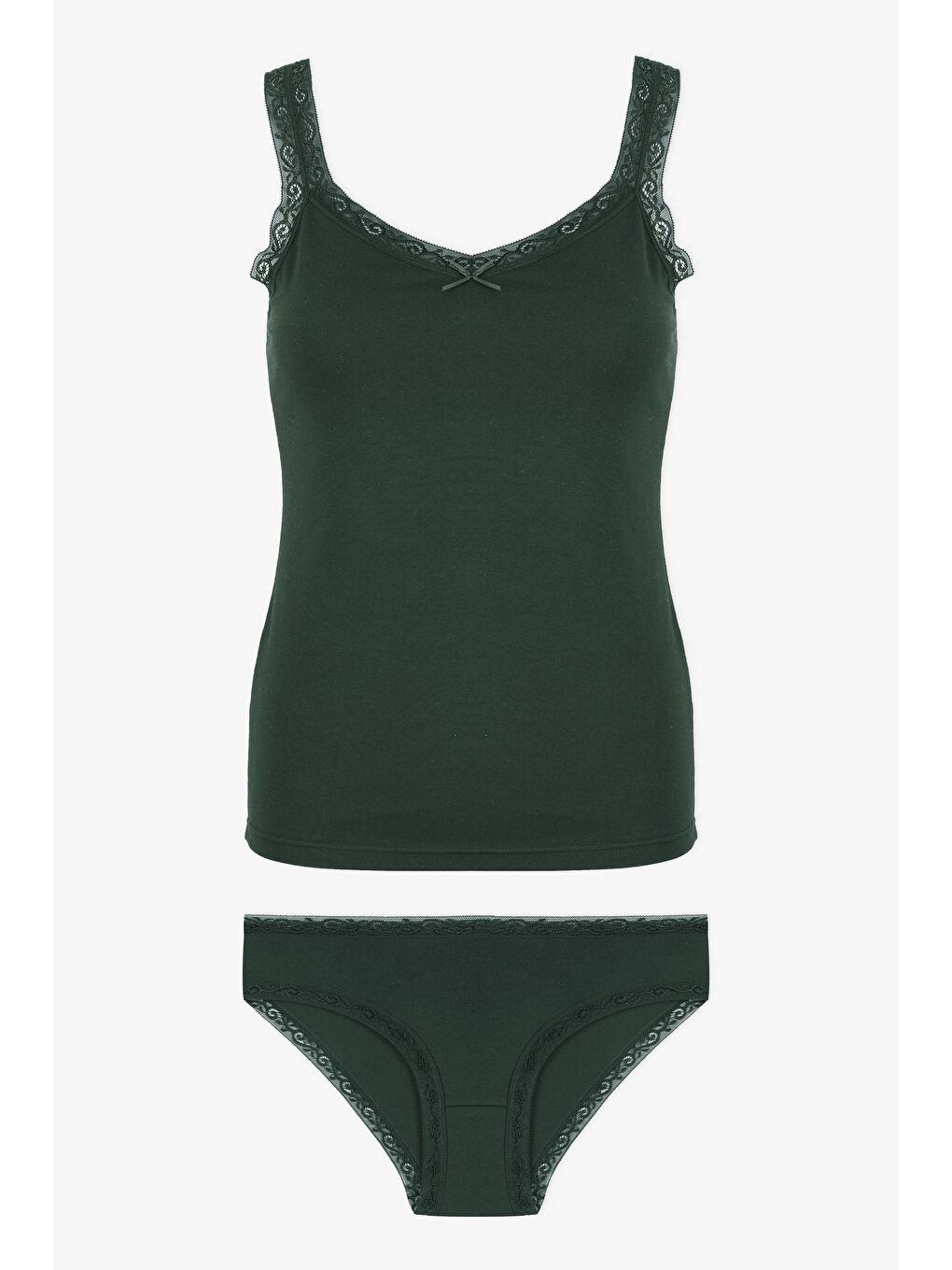 Yeşil Kadın Dantel Detaylı Atlet Külot Takım