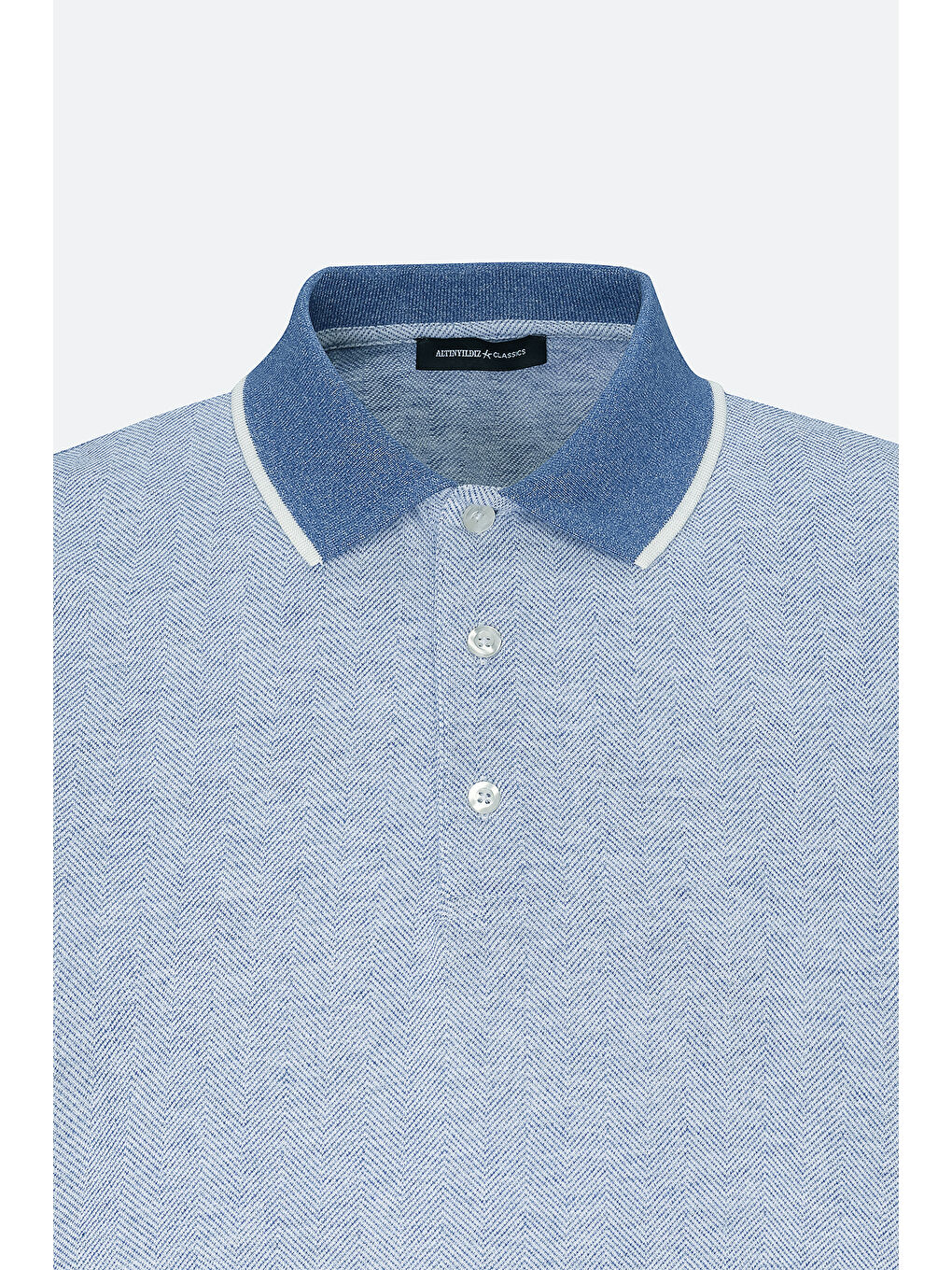 Erkek Mavi Slim Fit Dar Kesim Pamuklu Jakarlı Polo Yaka Tişört-5