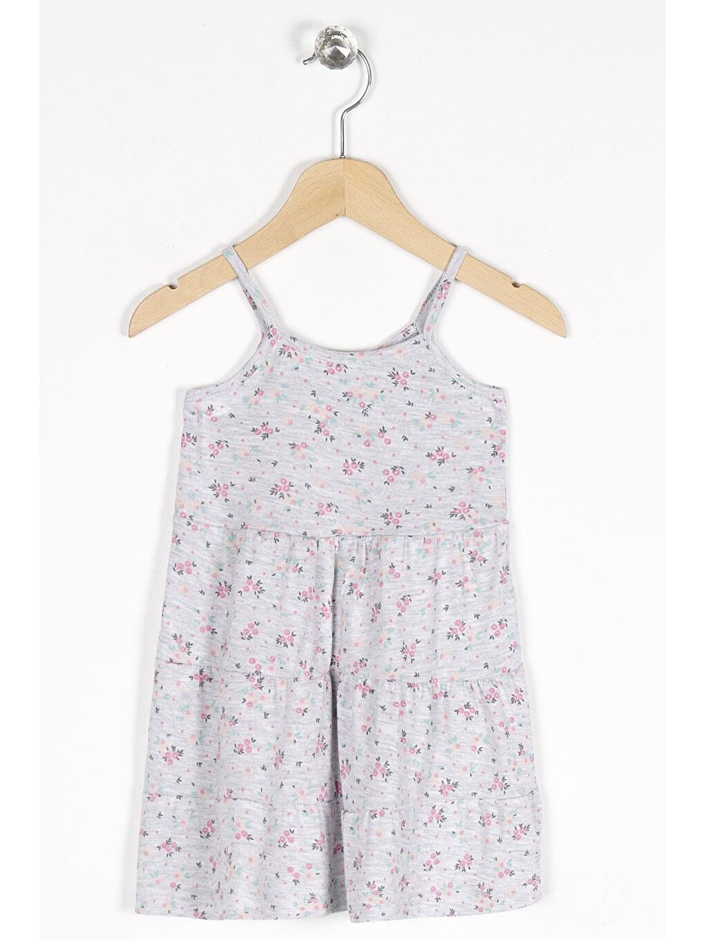 Askılı Çiçek Metraj - Grimelanj Renk Kız Çocuk Elbise