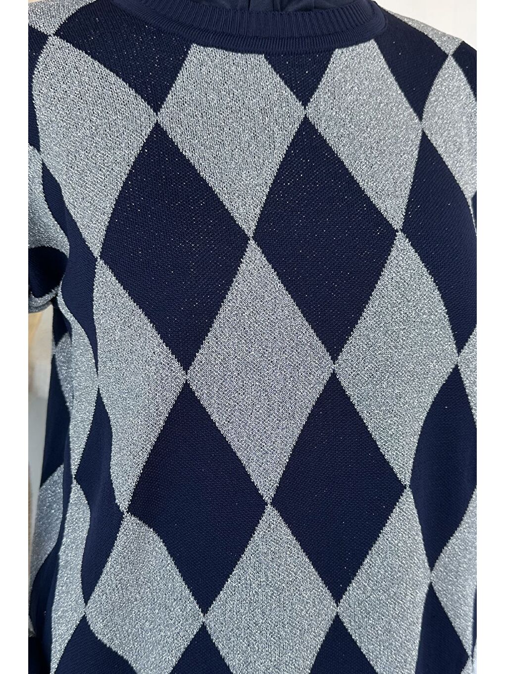 Lacivert Desenli Simli Tesettür Triko Tunik-7