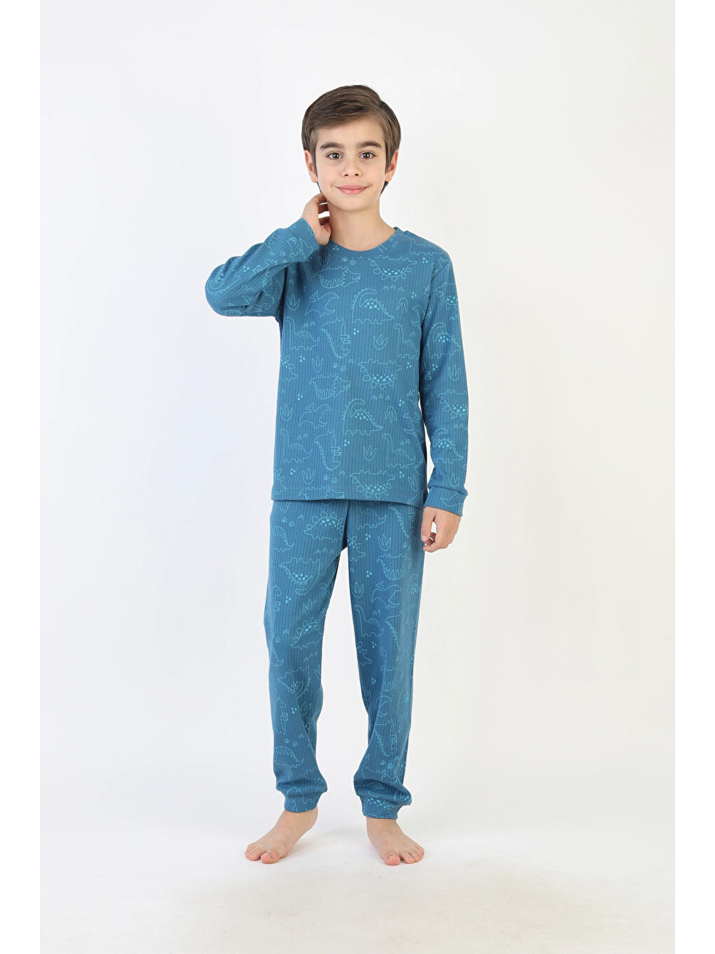 Mavi Dinozor Desenli Erkek Çocuk Pijama Takımı 51527