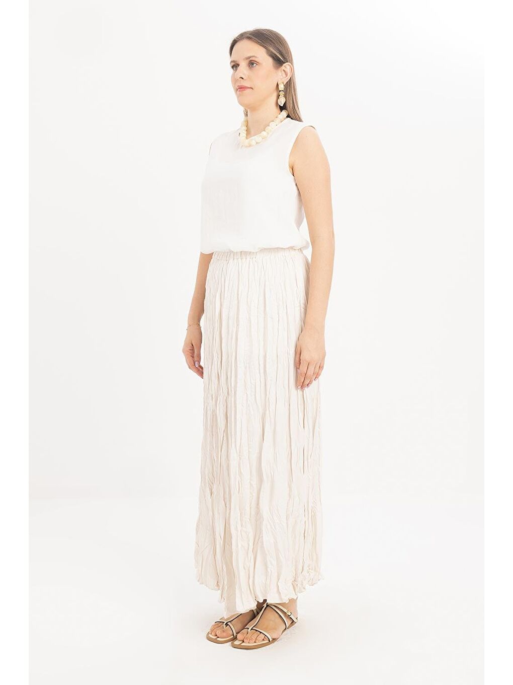 Beyaz Kemik-Lastikli Basic Etek-1