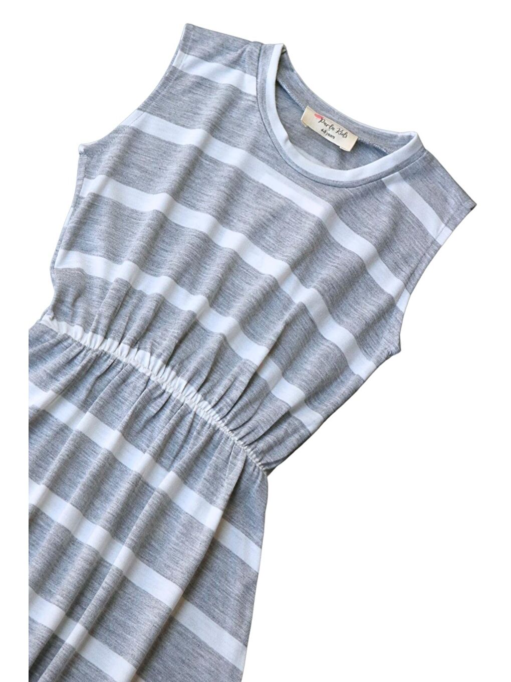 Gri Beyaz Çizgili Elbise Fuşya Bandana Takım-2