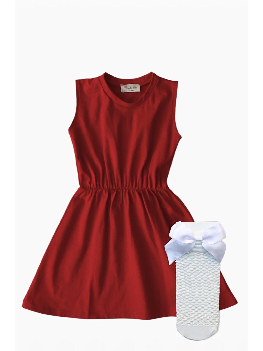 Kırmızı Elbise File Beyaz Çorap Takım-1