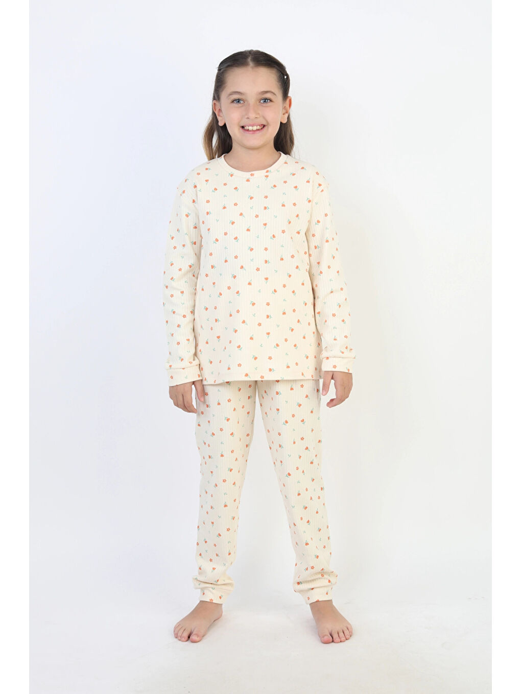 Turuncu Desenli Kız Çocuk Pijama Takımı 51240-1