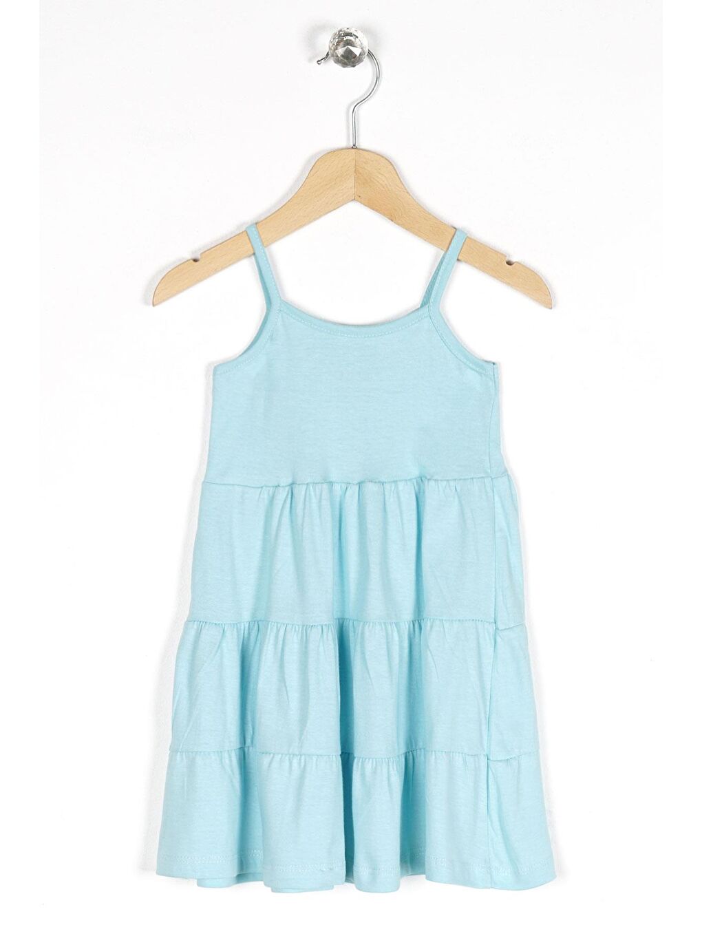 Askılı Kalp Baskı - Açık Mavi Renk Kız Çocuk Elbise
