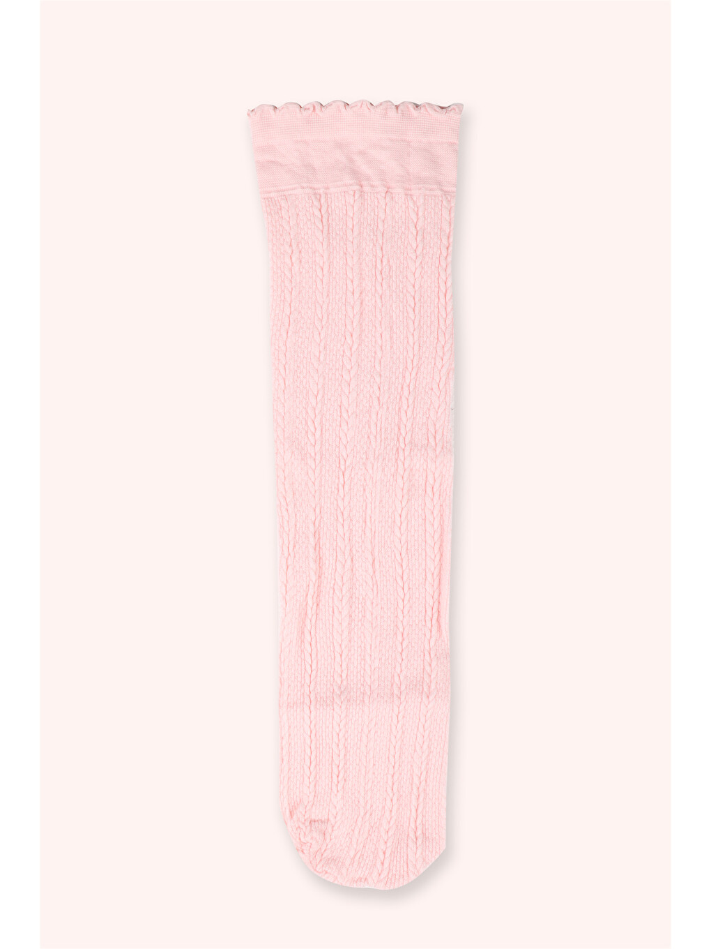 Pembe Kız Bebek Kendinden Desenli Dizaltı Beyaz Çorap